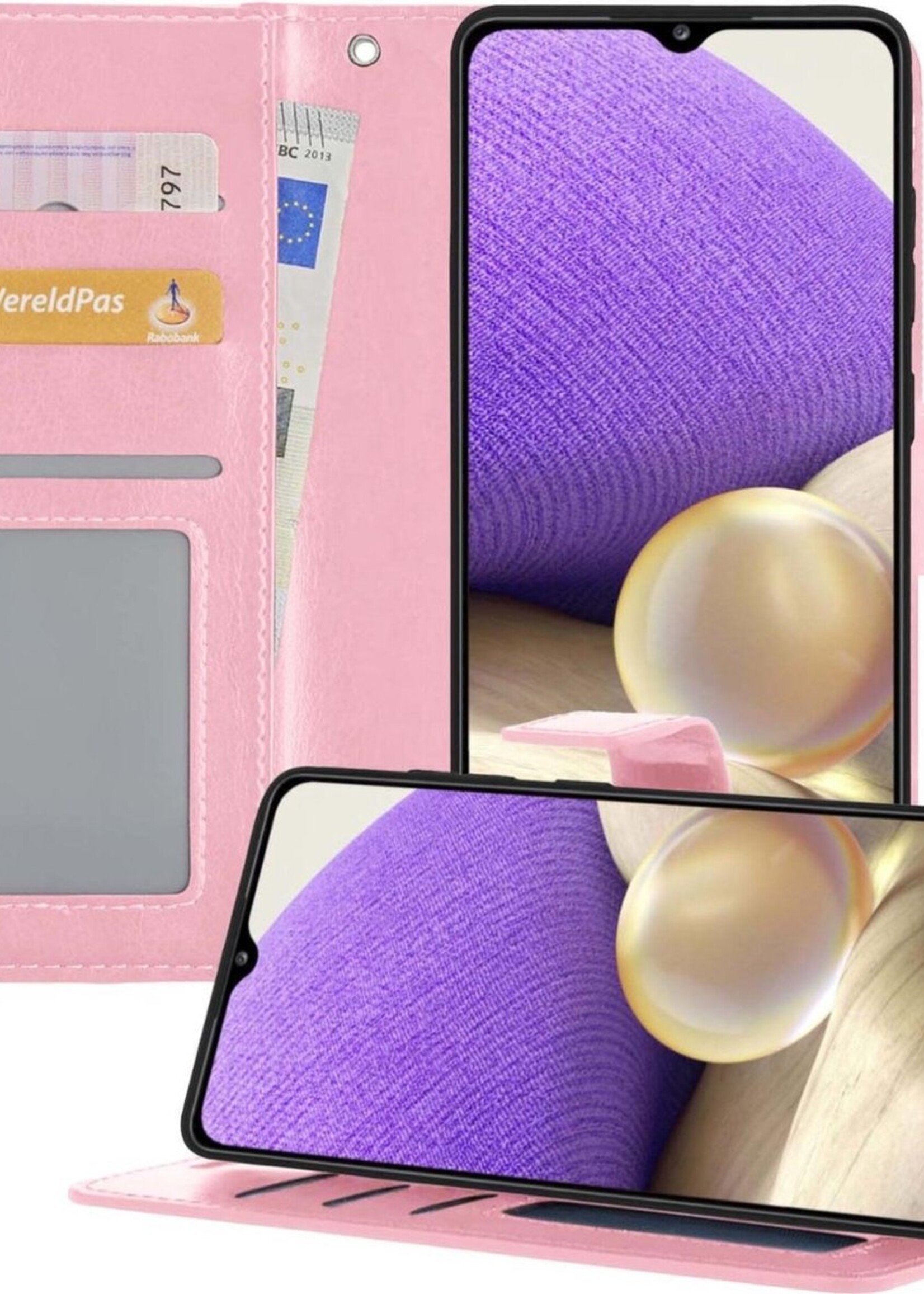 LUQ Hoesje Geschikt voor Samsung A32 4G Hoesje Book Case Hoes Wallet Cover - Hoes Geschikt voor Samsung Galaxy A32 4G Hoesje Bookcase Hoes - Lichtroze