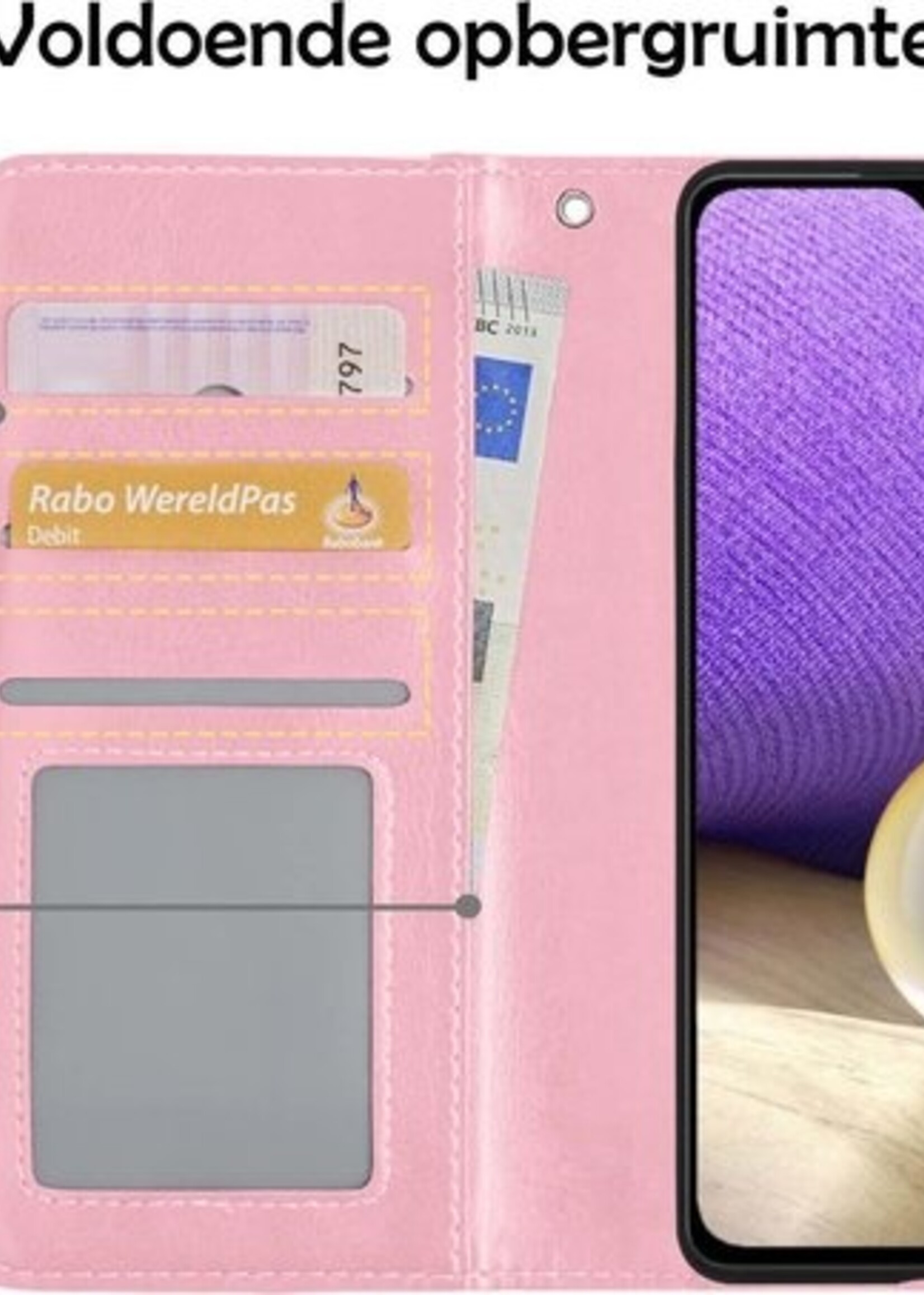 LUQ Hoesje Geschikt voor Samsung A32 4G Hoesje Book Case Hoes Wallet Cover - Hoes Geschikt voor Samsung Galaxy A32 4G Hoesje Bookcase Hoes - Lichtroze