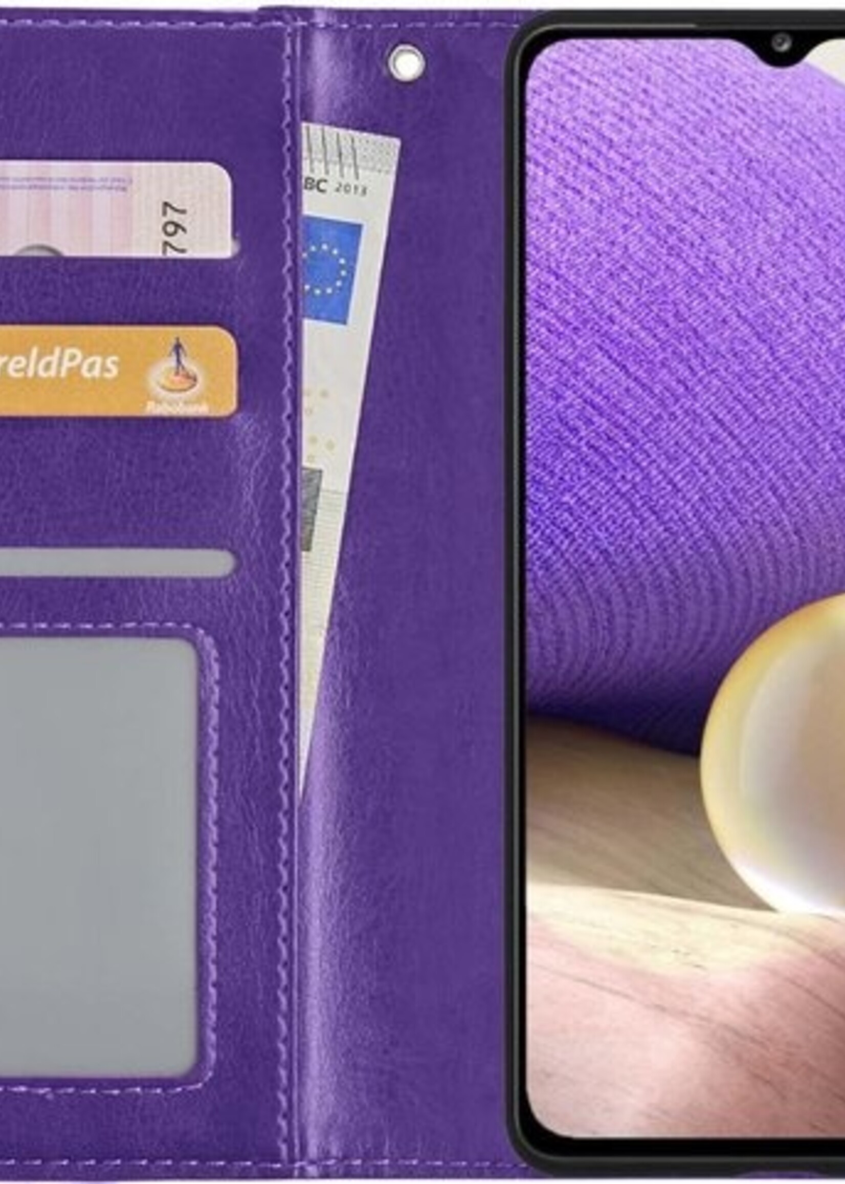 LUQ Hoesje Geschikt voor Samsung A32 4G Hoesje Book Case Hoes Wallet Cover - Hoes Geschikt voor Samsung Galaxy A32 4G Hoesje Bookcase Hoes - Paars