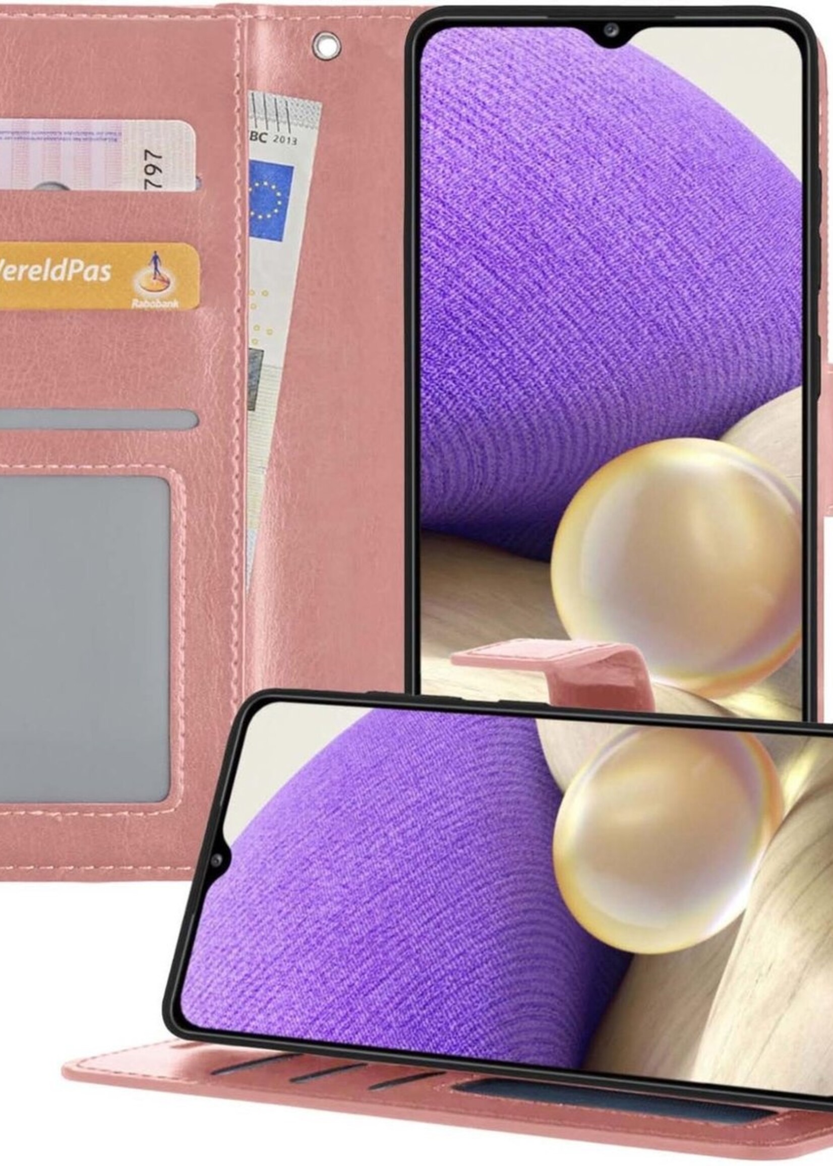 LUQ Hoesje Geschikt voor Samsung A32 4G Hoesje Book Case Hoes Wallet Cover - Hoes Geschikt voor Samsung Galaxy A32 4G Hoesje Bookcase Hoes - Rosé goud