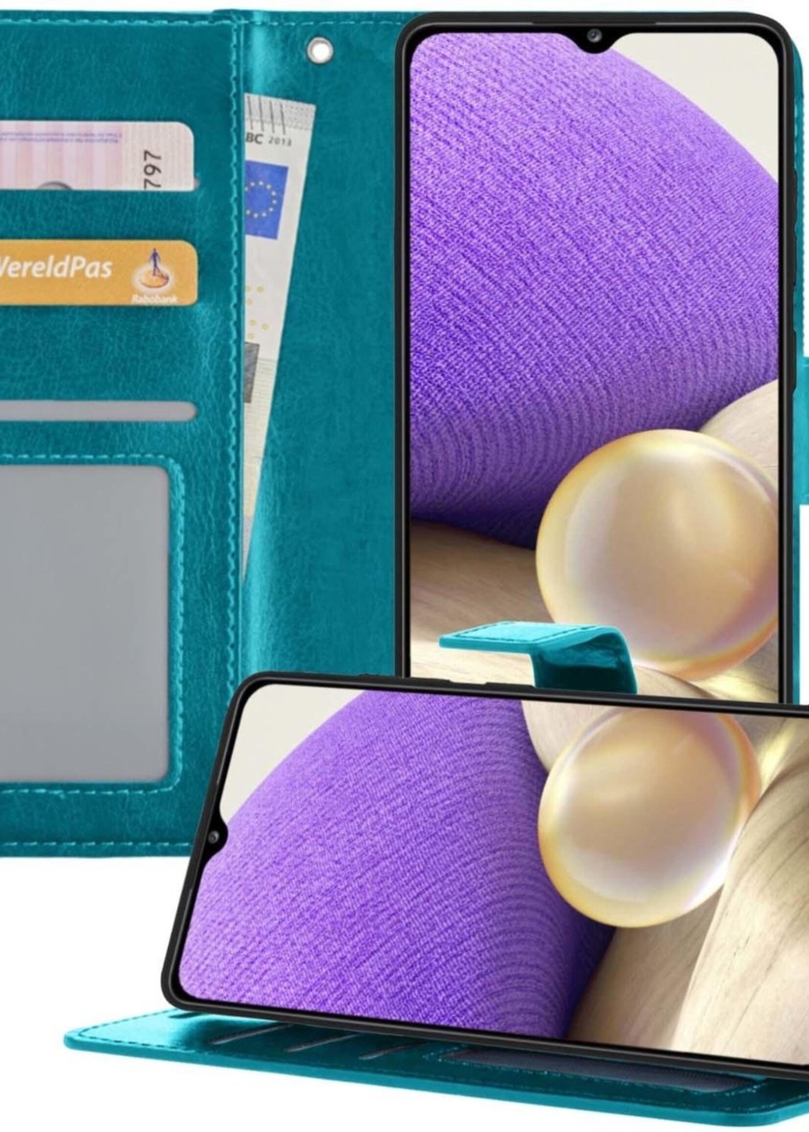 LUQ Hoesje Geschikt voor Samsung A32 4G Hoesje Book Case Hoes Wallet Cover - Hoes Geschikt voor Samsung Galaxy A32 4G Hoesje Bookcase Hoes - Turquoise