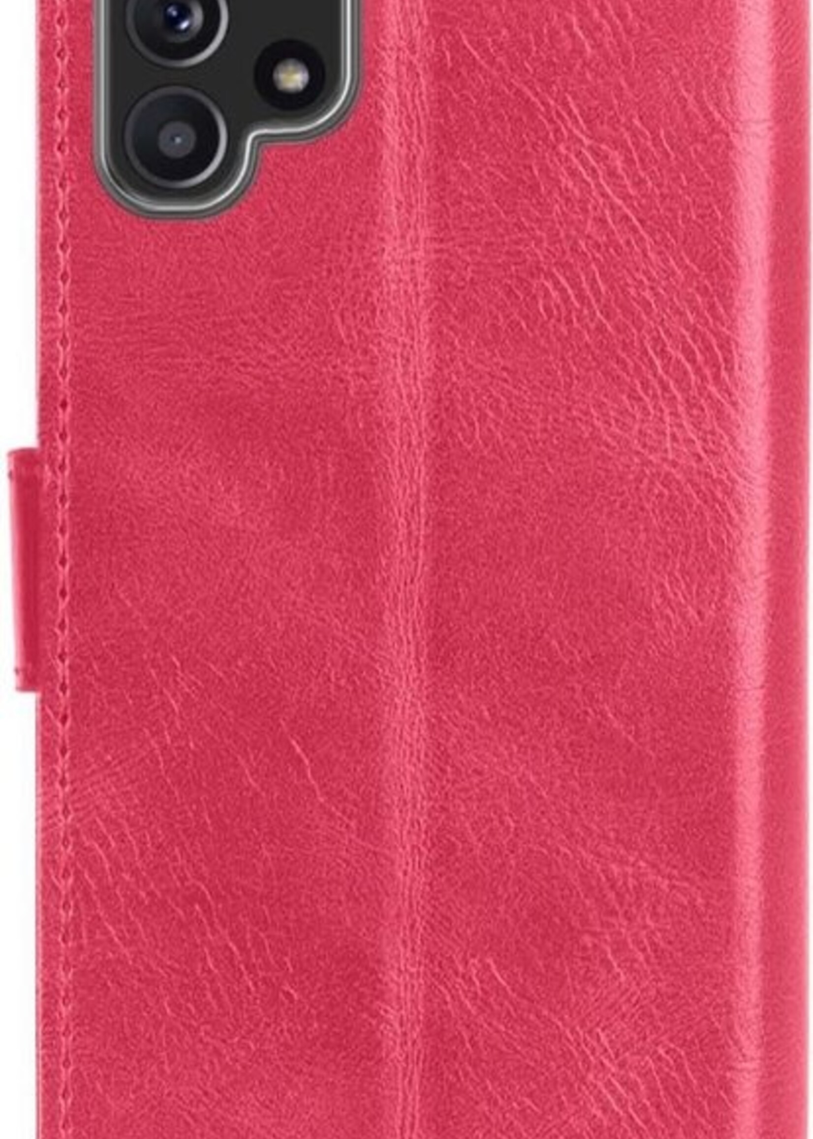 LUQ Hoesje Geschikt voor Samsung A32 4G Hoesje Book Case Hoes Wallet Cover Met Screenprotector - Hoes Geschikt voor Samsung Galaxy A32 4G Hoesje Bookcase Hoes - Donkerroze