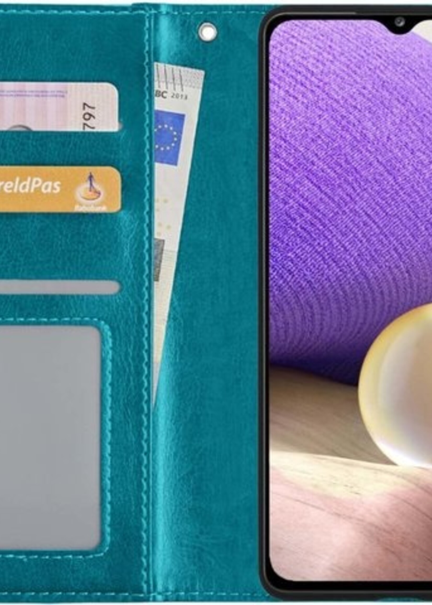 LUQ Hoesje Geschikt voor Samsung A32 4G Hoesje Book Case Hoes Wallet Cover Met Screenprotector - Hoes Geschikt voor Samsung Galaxy A32 4G Hoesje Bookcase Hoes - Turquoise
