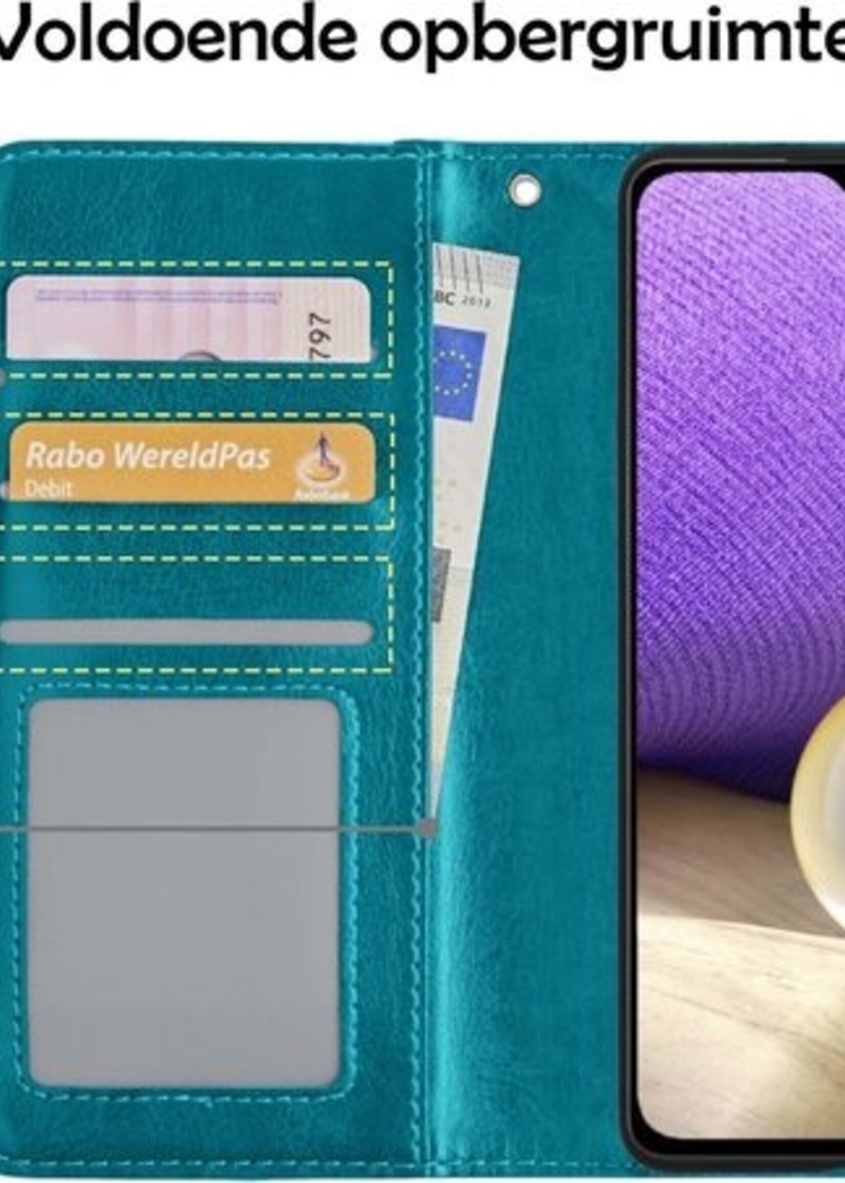 LUQ Hoesje Geschikt voor Samsung A32 4G Hoesje Book Case Hoes Wallet Cover Met Screenprotector - Hoes Geschikt voor Samsung Galaxy A32 4G Hoesje Bookcase Hoes - Turquoise