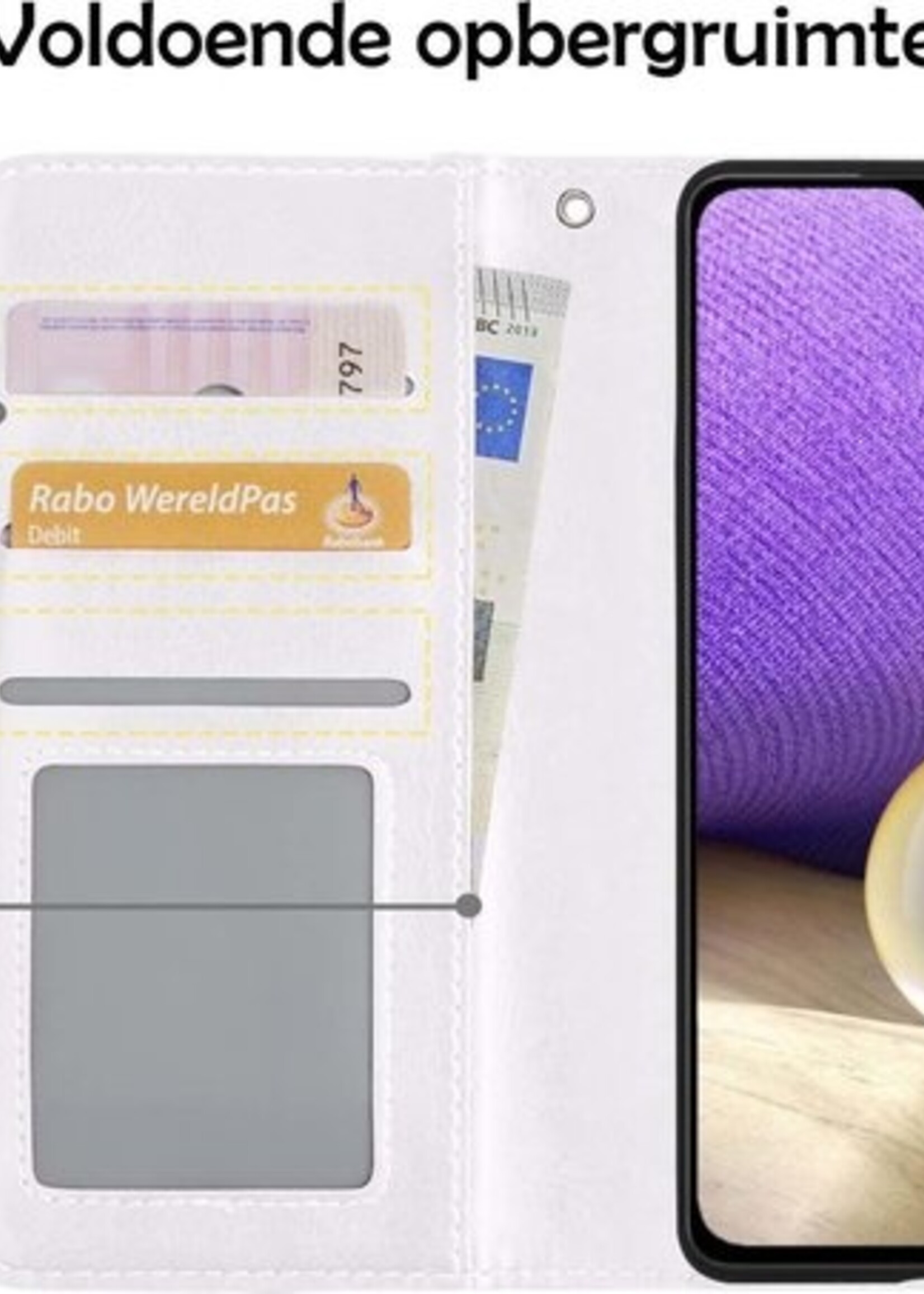 LUQ Hoesje Geschikt voor Samsung A32 4G Hoesje Book Case Hoes Wallet Cover Met Screenprotector - Hoes Geschikt voor Samsung Galaxy A32 4G Hoesje Bookcase Hoes - Wit