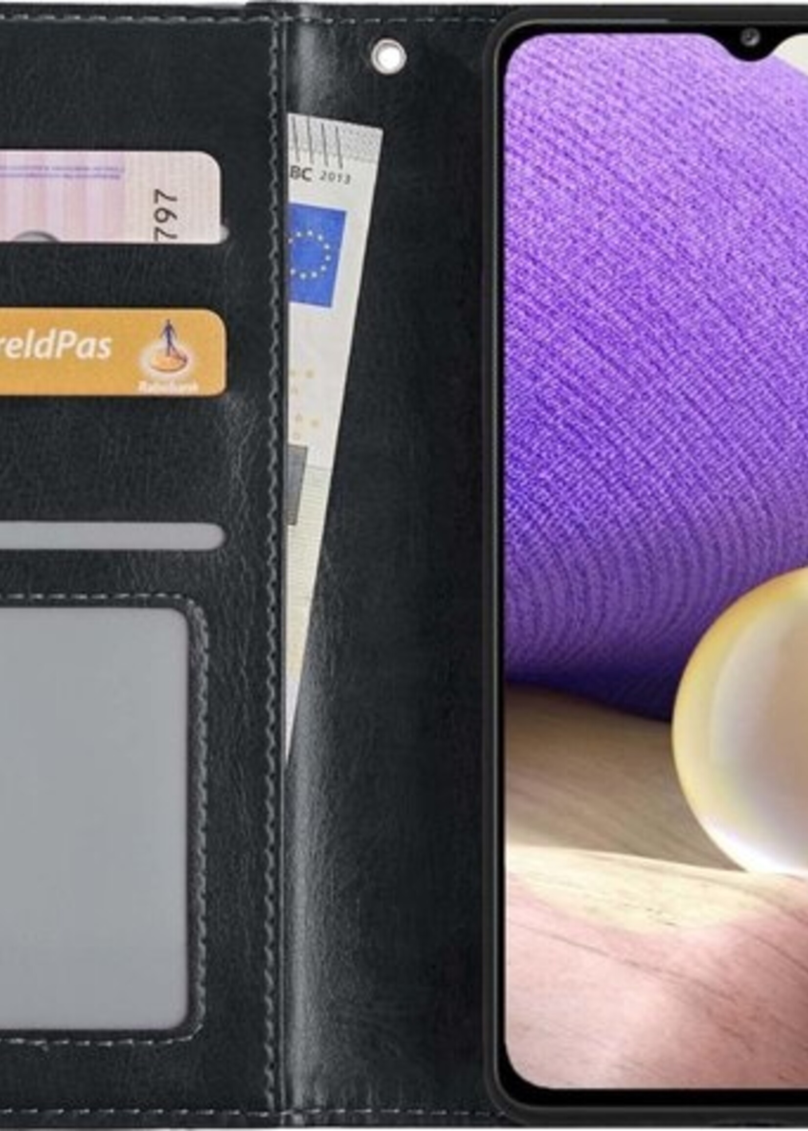 LUQ Hoesje Geschikt voor Samsung A32 4G Hoesje Book Case Hoes Wallet Cover Met Screenprotector - Hoes Geschikt voor Samsung Galaxy A32 4G Hoesje Bookcase Hoes - Zwart