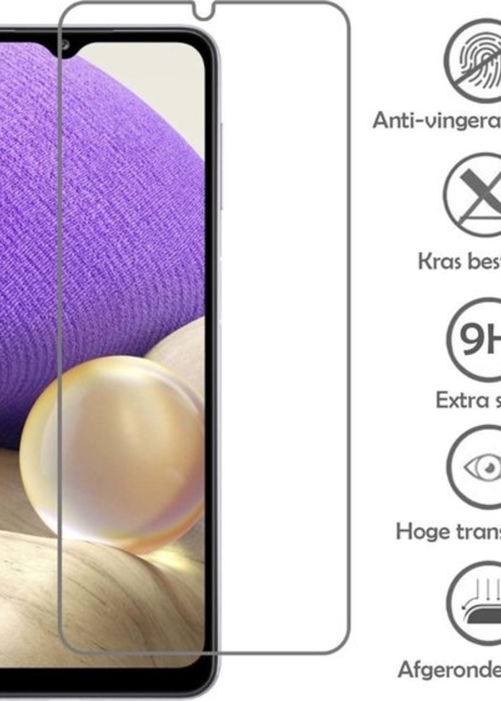 LUQ Hoesje Geschikt voor Samsung A32 4G Hoesje Book Case Hoes Wallet Cover Met Screenprotector - Hoes Geschikt voor Samsung Galaxy A32 4G Hoesje Bookcase Hoes - Zwart