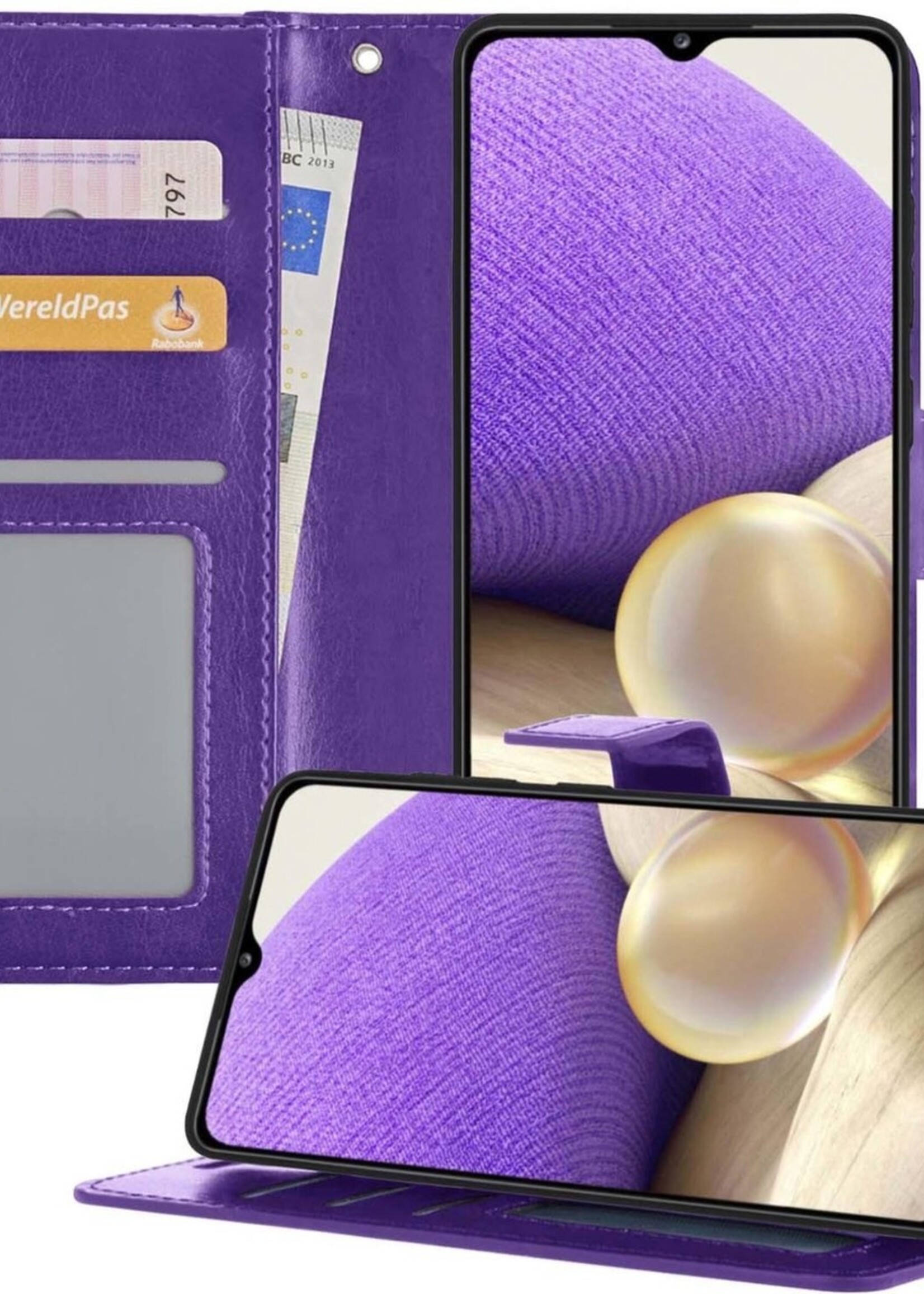 LUQ Hoesje Geschikt voor Samsung A32 4G Hoesje Book Case Hoes Wallet Cover - Hoes Geschikt voor Samsung Galaxy A32 4G Hoesje Bookcase Hoes - Paars