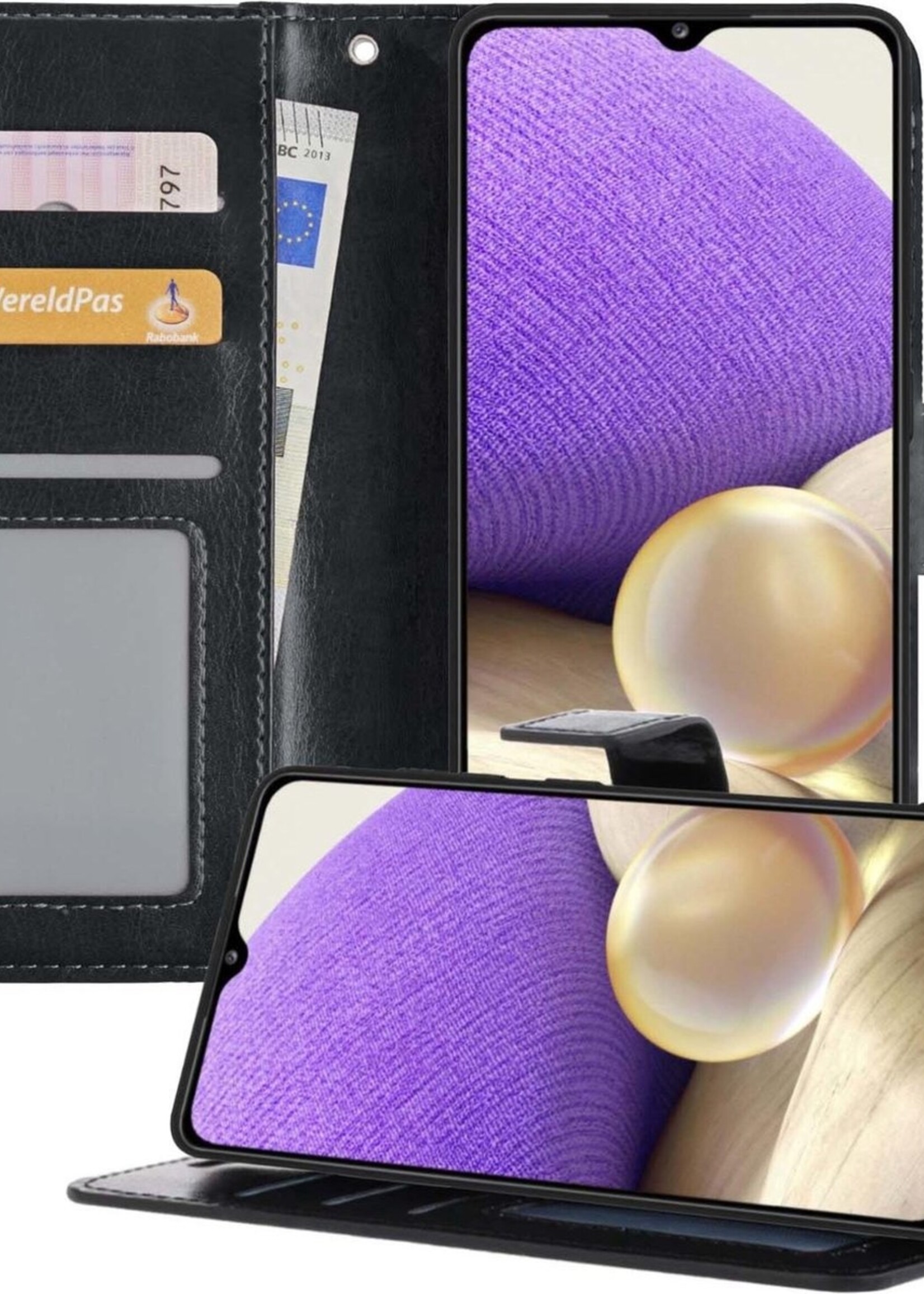 LUQ Hoesje Geschikt voor Samsung A32 4G Hoesje Book Case Hoes Wallet Cover - Hoes Geschikt voor Samsung Galaxy A32 4G Hoesje Bookcase Hoes - Zwart