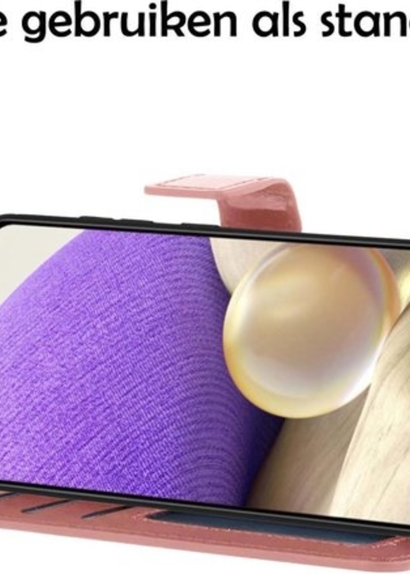 LUQ Hoesje Geschikt voor Samsung A32 4G Hoesje Book Case Hoes Wallet Cover Met 2x Screenprotector - Hoes Geschikt voor Samsung Galaxy A32 4G Hoesje Bookcase Hoes - Rosé goud