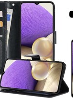 LUQ LUQ Samsung Galaxy A32 4G Hoesje Bookcase Met 2x Screenprotector - Zwart