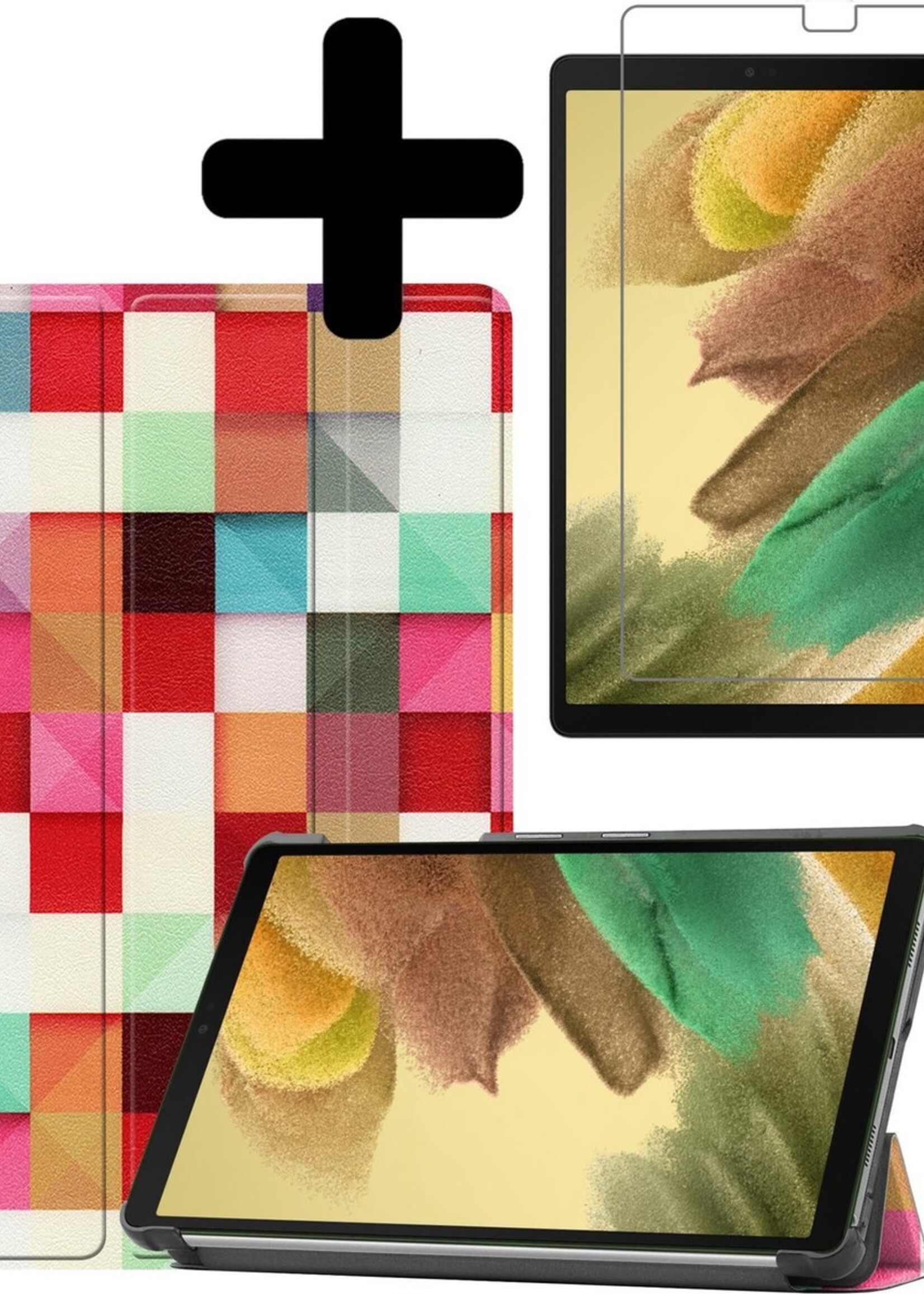 LUQ Hoes Geschikt voor Samsung Galaxy Tab A7 Lite Hoes Luxe Hoesje Book Case Met Screenprotector - Hoesje Geschikt voor Samsung Tab A7 Lite Hoes Cover - Blokken