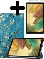 LUQ LUQ Samsung Galaxy Tab A7 Lite Hoesje Met Screenprotector - Witte Bloesem