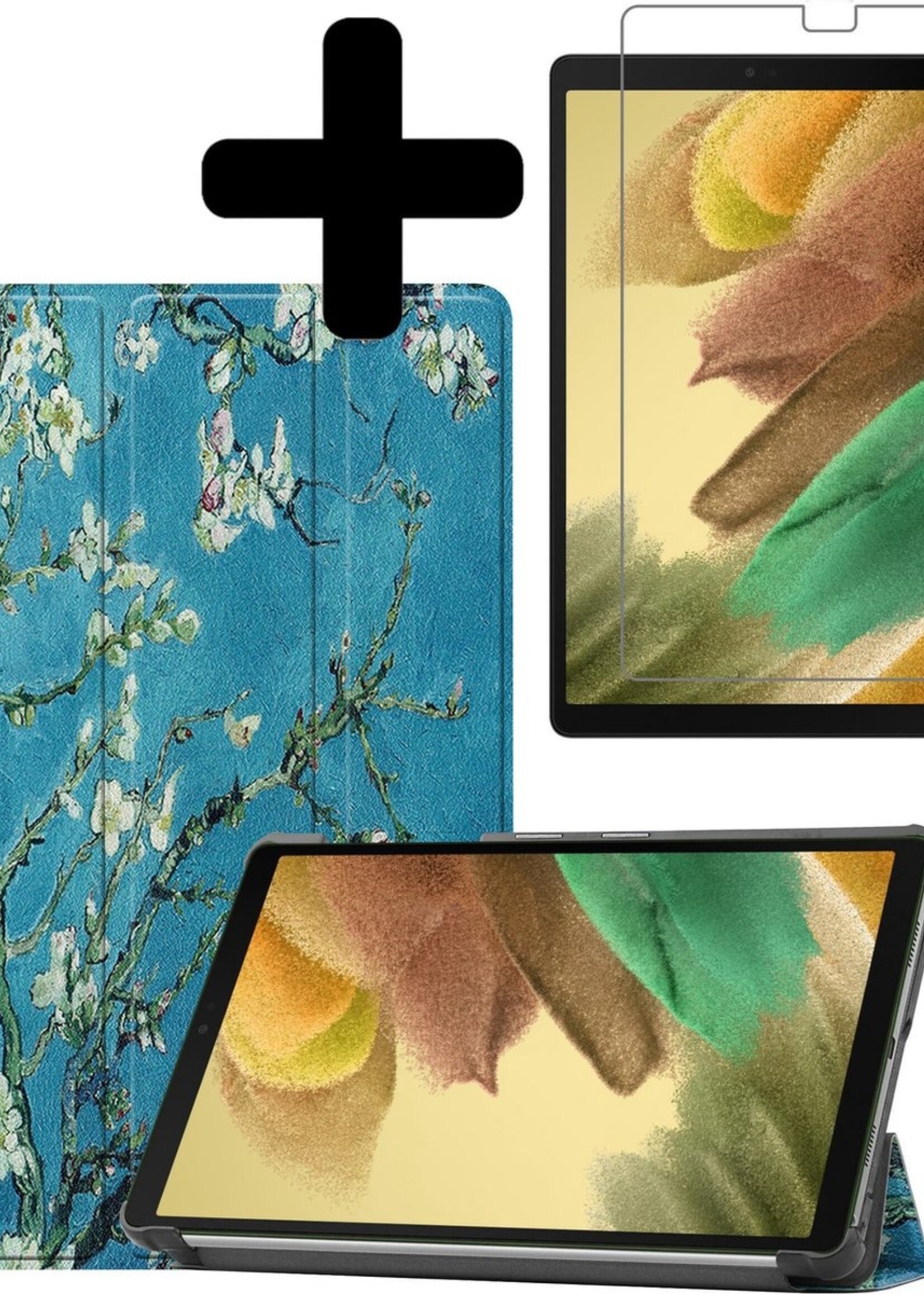 LUQ Hoes Geschikt voor Samsung Galaxy Tab A7 Lite Hoes Luxe Hoesje Book Case Met Screenprotector - Hoesje Geschikt voor Samsung Tab A7 Lite Hoes Cover - Bloesem