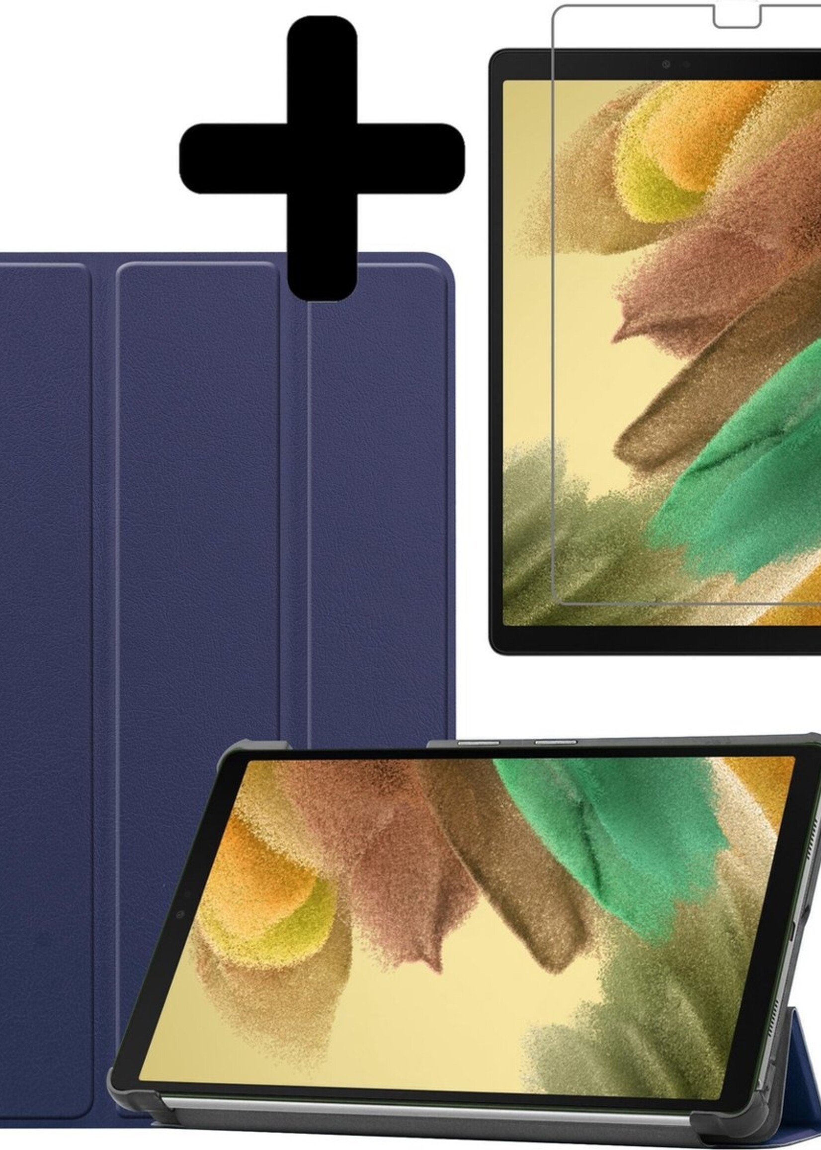 LUQ Hoes Geschikt voor Samsung Galaxy Tab A7 Lite Hoes Luxe Hoesje Book Case Met Screenprotector - Hoesje Geschikt voor Samsung Tab A7 Lite Hoes Cover - Donkerblauw