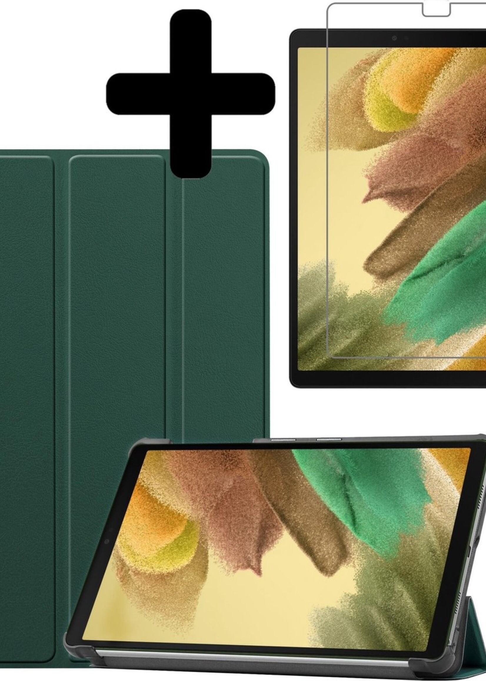 LUQ Hoes Geschikt voor Samsung Galaxy Tab A7 Lite Hoes Luxe Hoesje Book Case Met Screenprotector - Hoesje Geschikt voor Samsung Tab A7 Lite Hoes Cover - Donkergroen