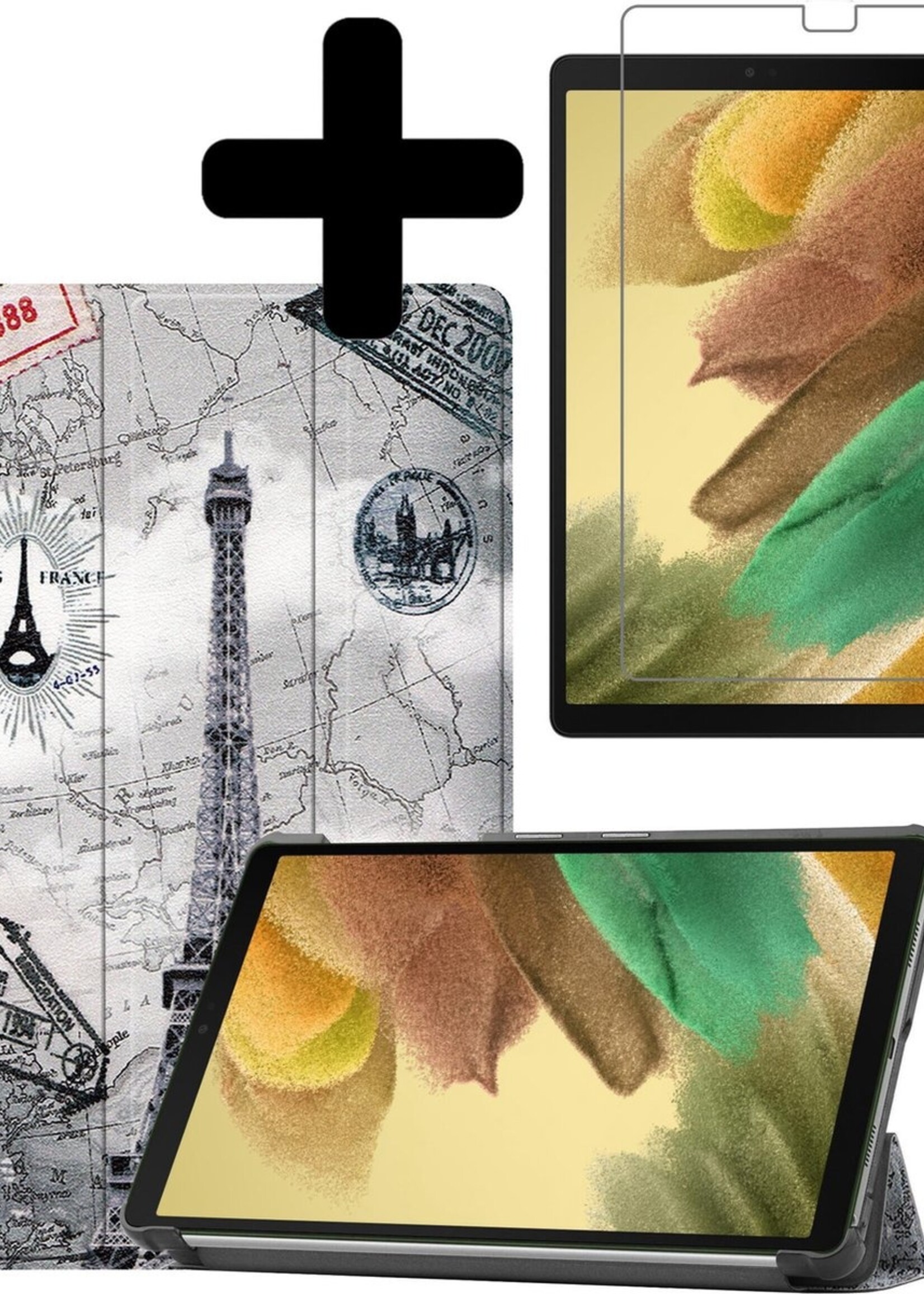 LUQ Hoes Geschikt voor Samsung Galaxy Tab A7 Lite Hoes Luxe Hoesje Book Case Met Screenprotector - Hoesje Geschikt voor Samsung Tab A7 Lite Hoes Cover - Eiffeltoren