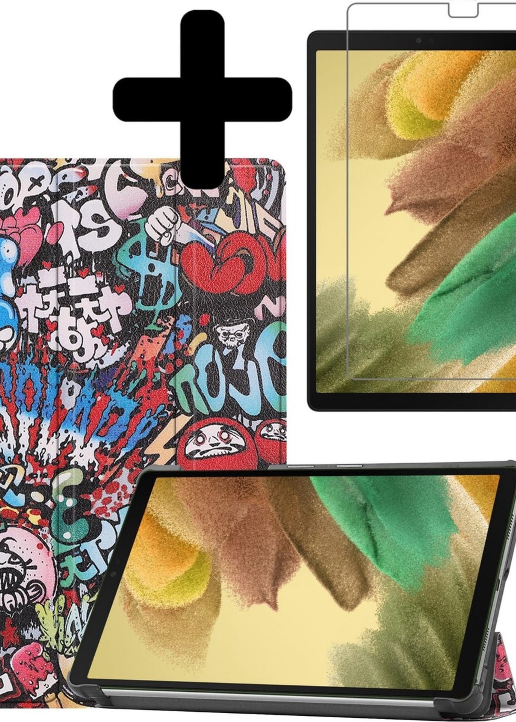 LUQ Hoes Geschikt voor Samsung Galaxy Tab A7 Lite Hoes Luxe Hoesje Book Case Met Screenprotector - Hoesje Geschikt voor Samsung Tab A7 Lite Hoes Cover - Graffity