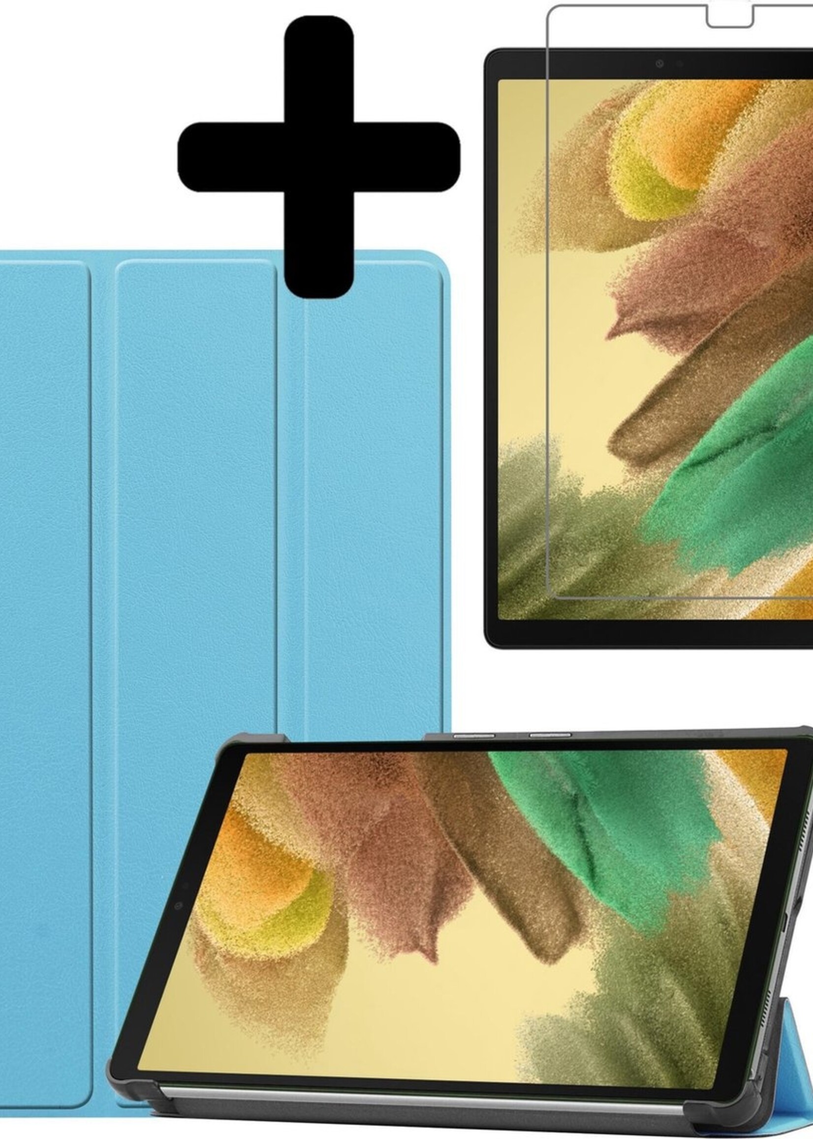LUQ Hoes Geschikt voor Samsung Galaxy Tab A7 Lite Hoes Luxe Hoesje Book Case Met Screenprotector - Hoesje Geschikt voor Samsung Tab A7 Lite Hoes Cover - Lichtblauw