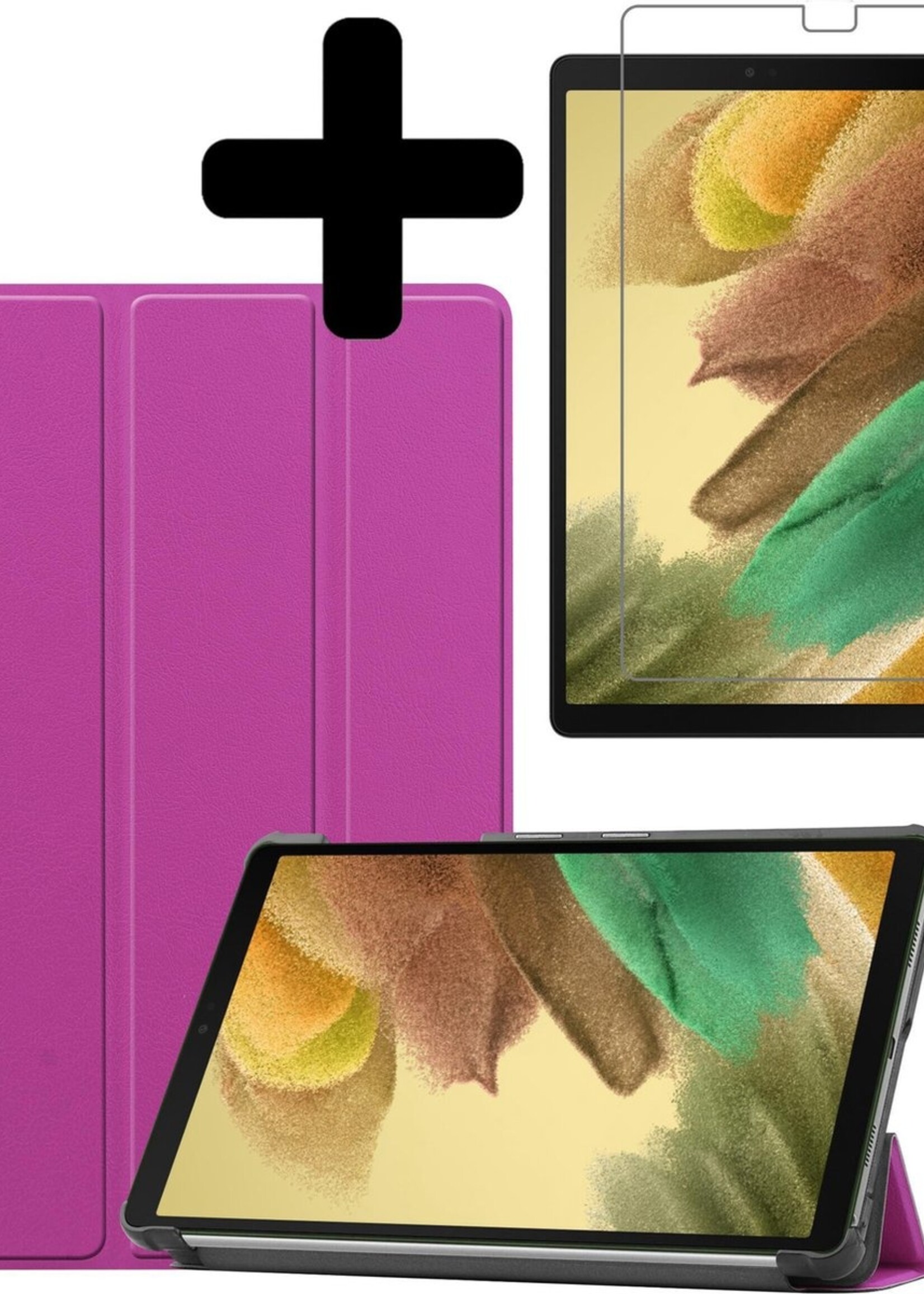 LUQ Hoes Geschikt voor Samsung Galaxy Tab A7 Lite Hoes Luxe Hoesje Book Case Met Screenprotector - Hoesje Geschikt voor Samsung Tab A7 Lite Hoes Cover - Paars