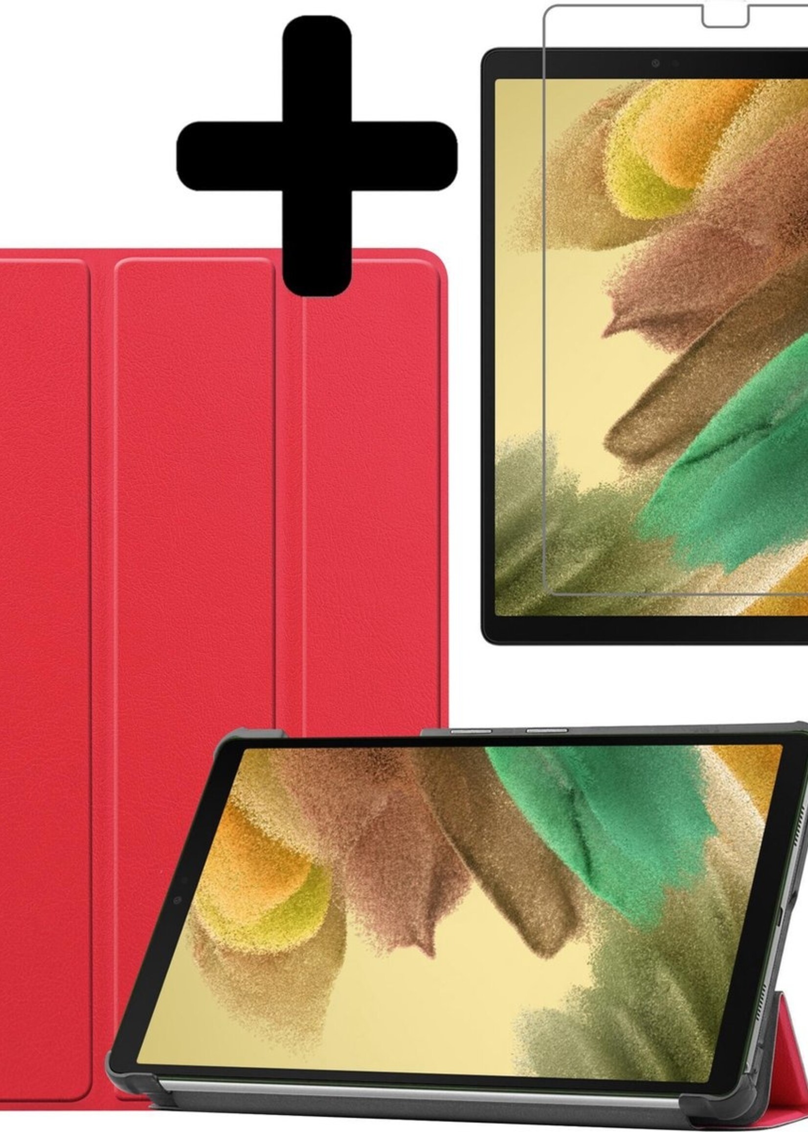 LUQ Hoes Geschikt voor Samsung Galaxy Tab A7 Lite Hoes Luxe Hoesje Book Case Met Screenprotector - Hoesje Geschikt voor Samsung Tab A7 Lite Hoes Cover - Rood