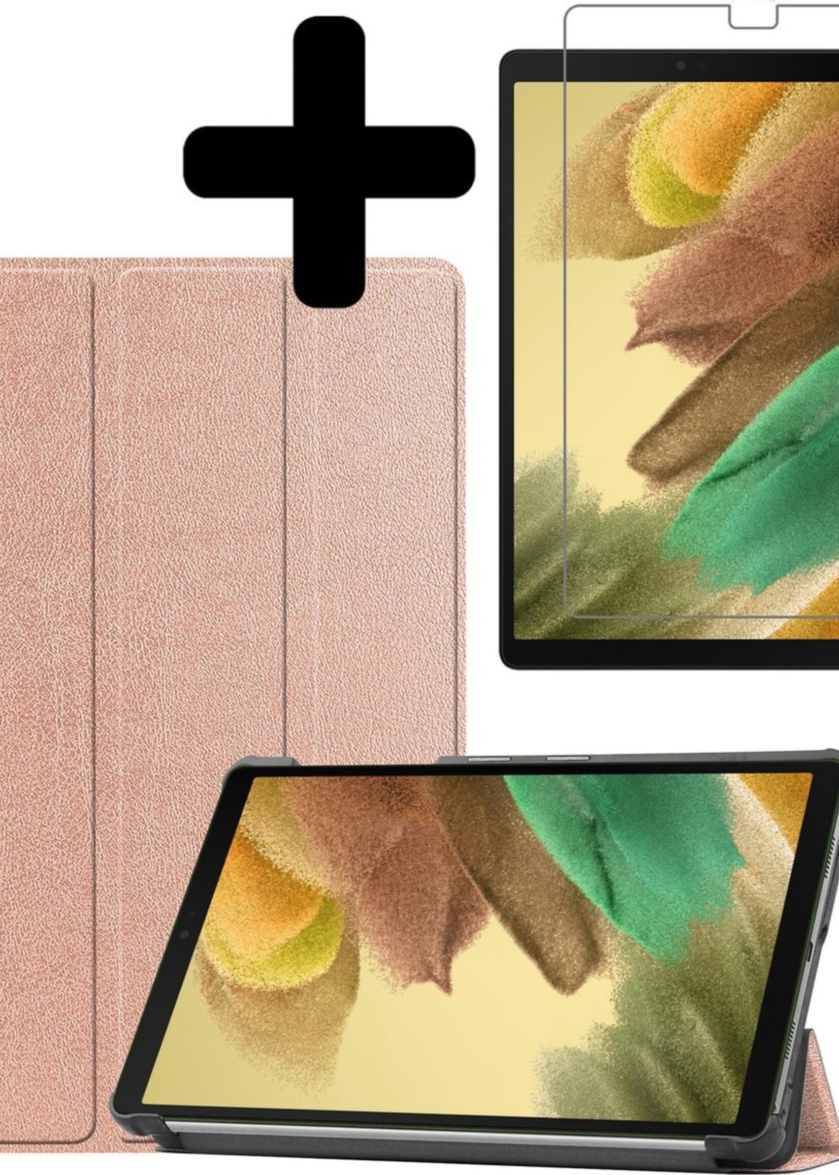 LUQ Hoes Geschikt voor Samsung Galaxy Tab A7 Lite Hoes Luxe Hoesje Book Case Met Screenprotector - Hoesje Geschikt voor Samsung Tab A7 Lite Hoes Cover - Rosé goud
