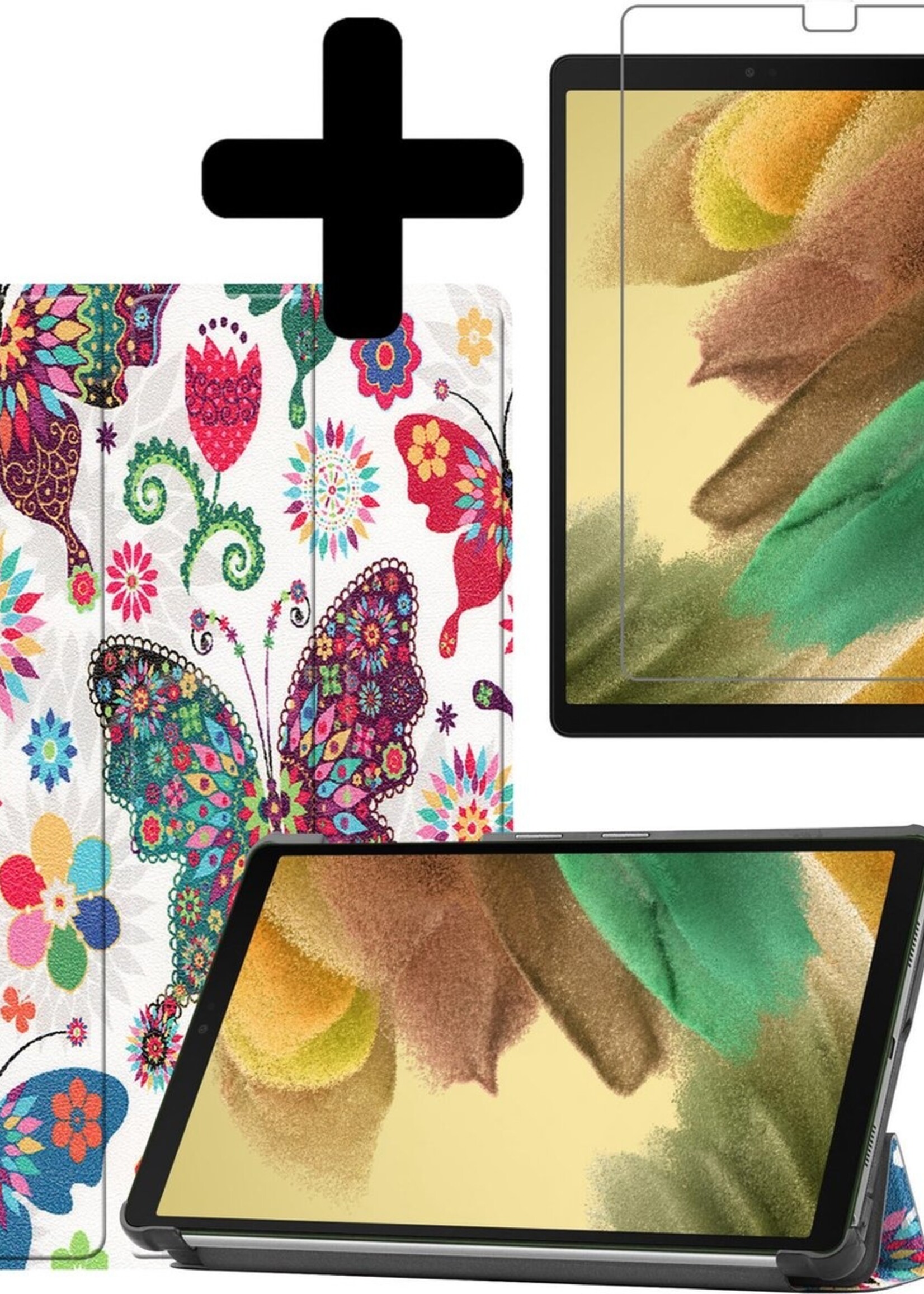 LUQ Hoes Geschikt voor Samsung Galaxy Tab A7 Lite Hoes Luxe Hoesje Book Case Met Screenprotector - Hoesje Geschikt voor Samsung Tab A7 Lite Hoes Cover - Vlinders