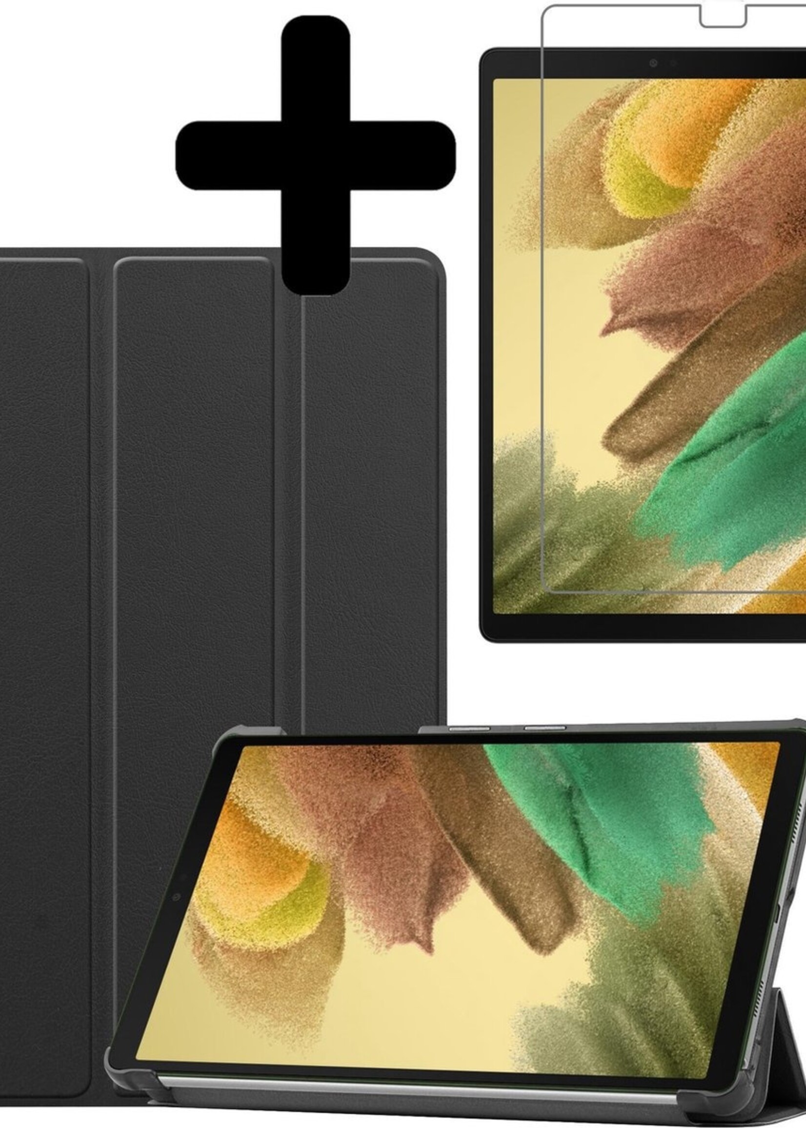 LUQ Hoes Geschikt voor Samsung Galaxy Tab A7 Lite Hoes Luxe Hoesje Book Case Met Screenprotector - Hoesje Geschikt voor Samsung Tab A7 Lite Hoes Cover - Zwart