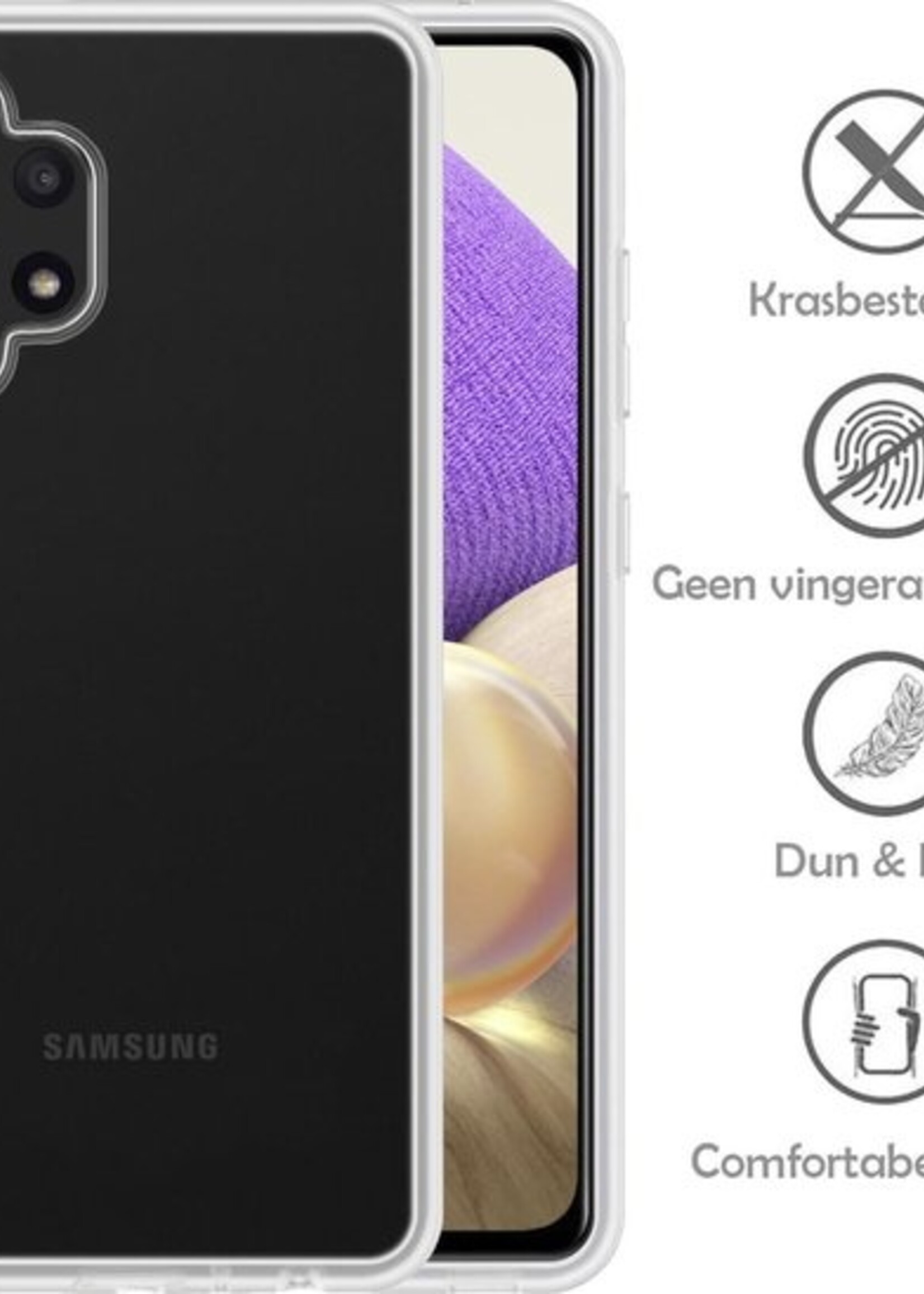 LUQ Hoesje Geschikt voor Samsung A32 4G Hoesje Siliconen Case - Hoes Geschikt voor Samsung Galaxy A32 4G Hoes Siliconen - Transparant - 2 Stuks