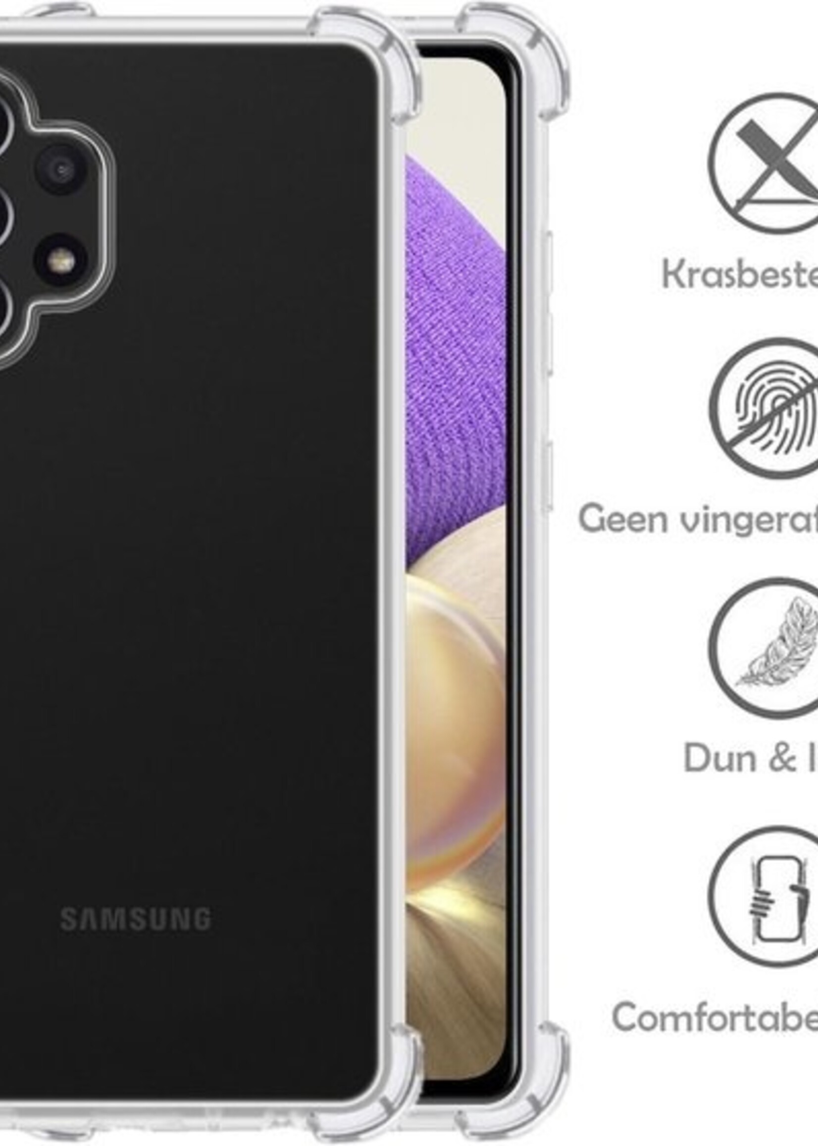 LUQ Hoesje Geschikt voor Samsung A32 4G Hoesje Shockproof Case Siliconen - Hoes Geschikt voor Samsung Galaxy A32 4G Hoes Cover Siliconen - Transparant - 2 Stuks