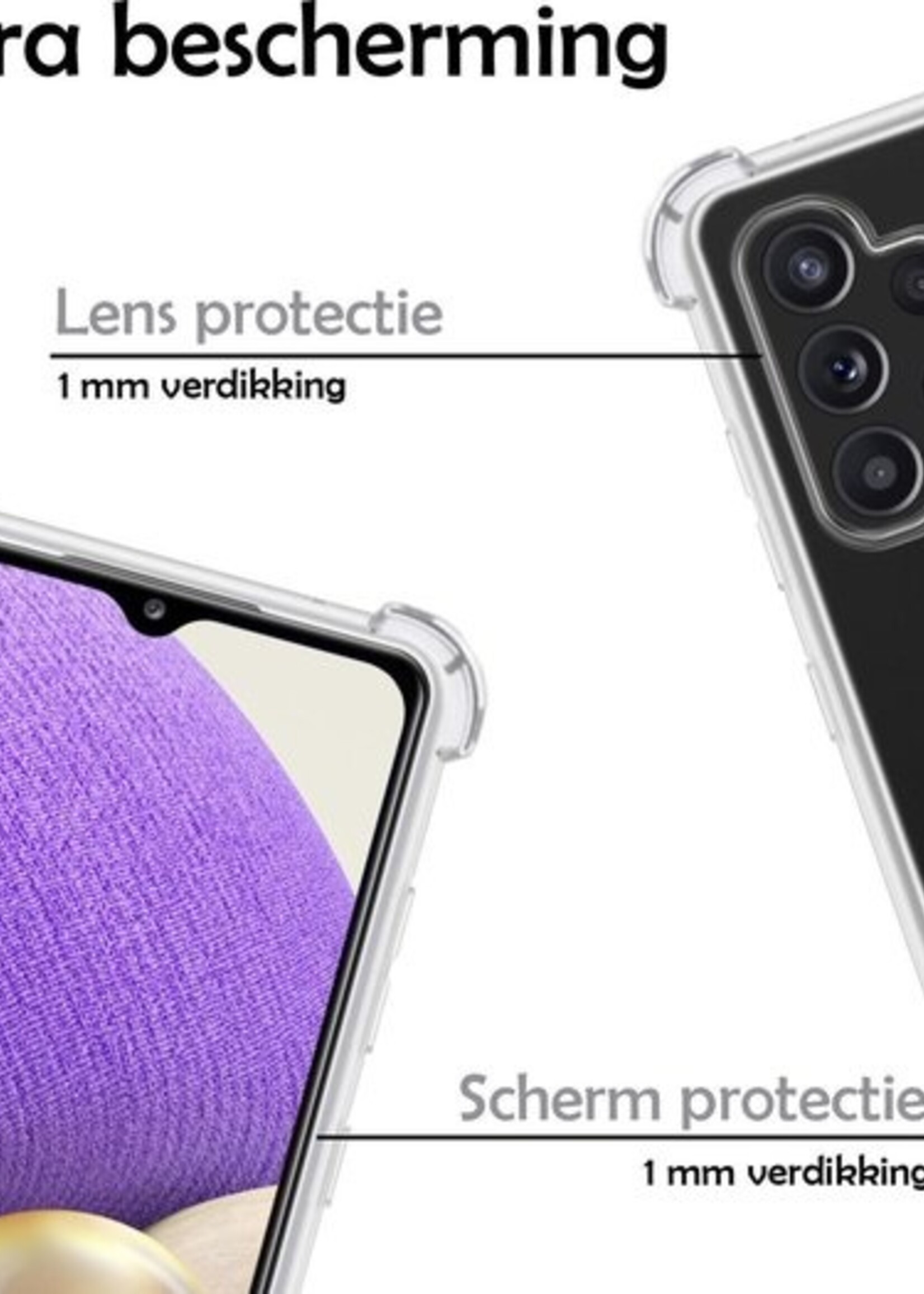 LUQ Hoesje Geschikt voor Samsung A32 4G Hoesje Shockproof Case Siliconen Met Screenprotector - Hoes Geschikt voor Samsung Galaxy A32 4G Hoes Cover Siliconen - Transparant