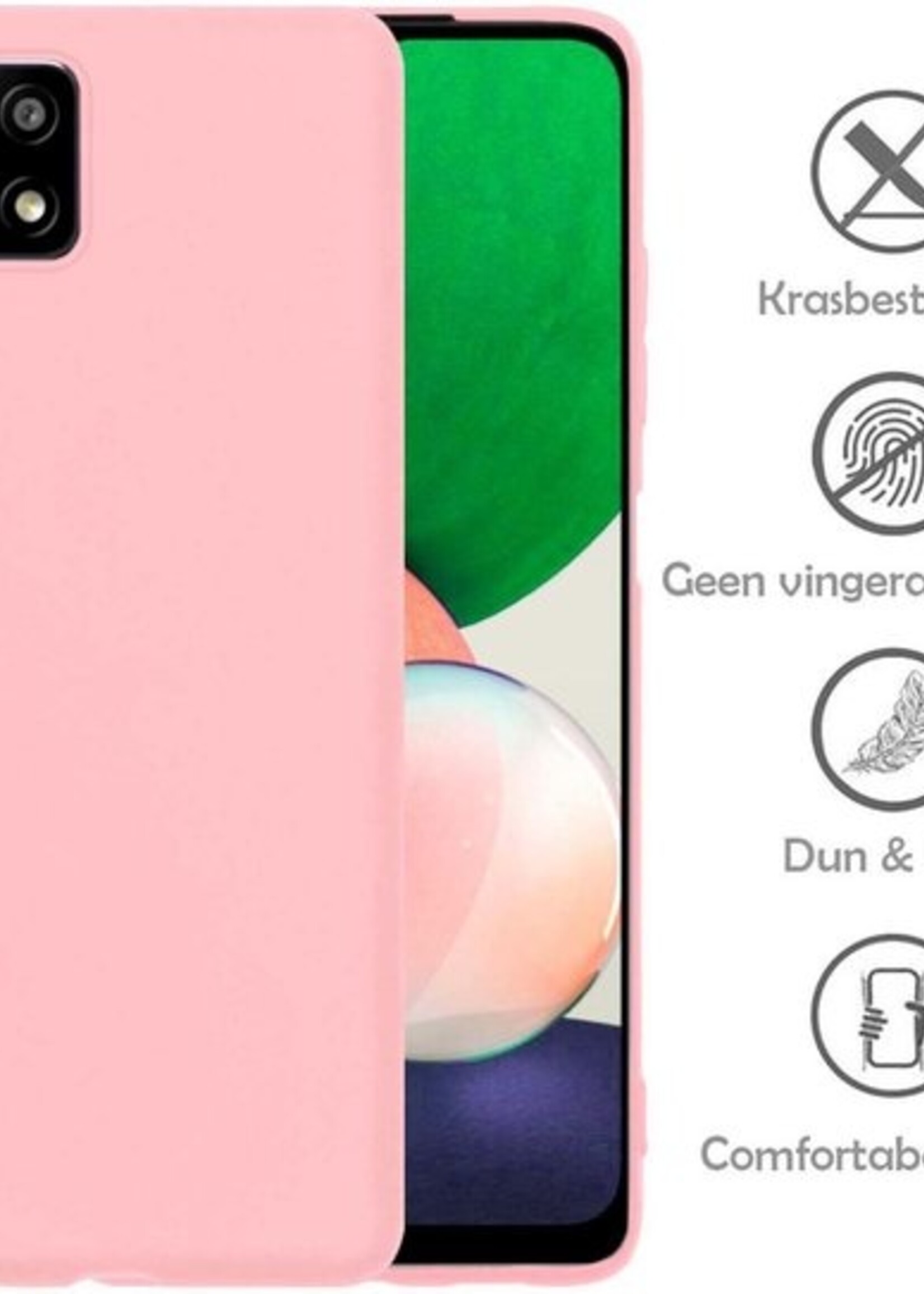 LUQ Hoesje Geschikt voor Samsung A22 5G Hoesje Siliconen Case - Hoes Geschikt voor Samsung Galaxy A22 5G Hoes Siliconen - Roze