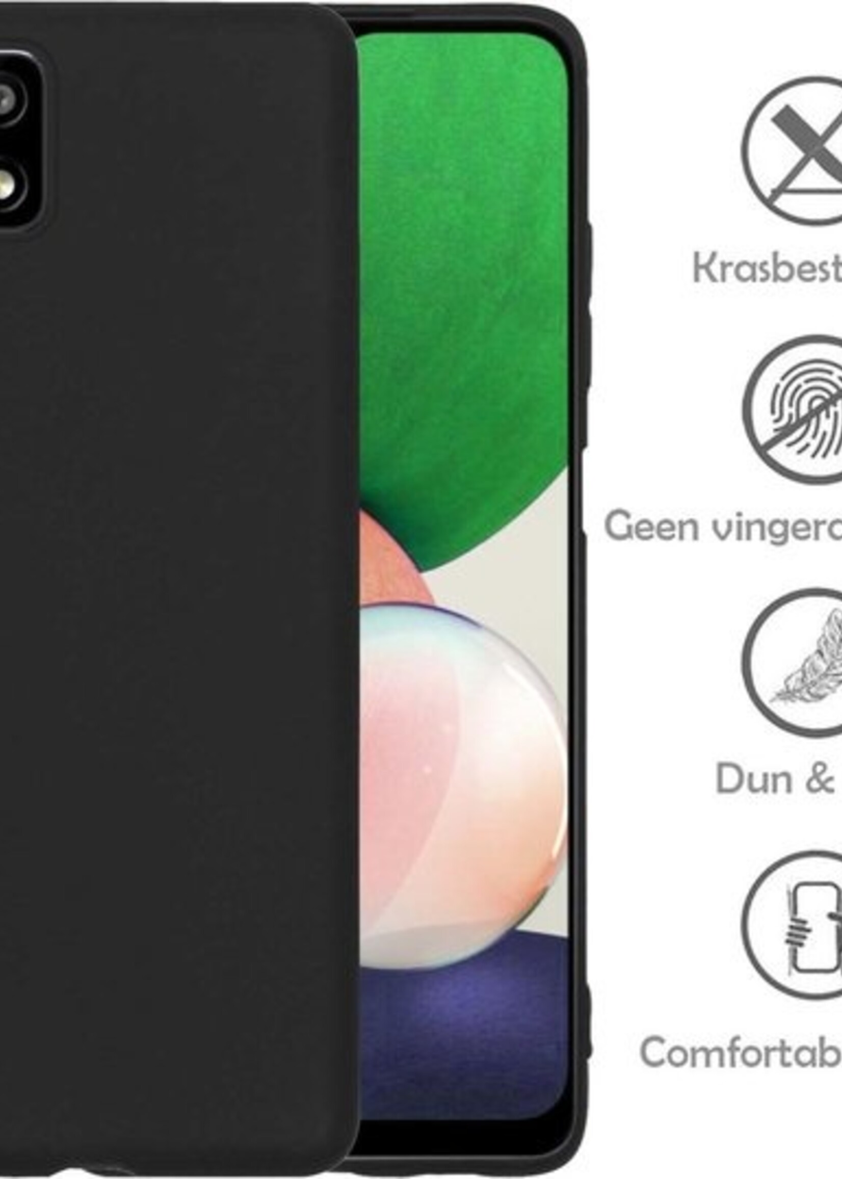 LUQ Hoesje Geschikt voor Samsung A22 5G Hoesje Siliconen Case - Hoes Geschikt voor Samsung Galaxy A22 5G Hoes Siliconen - Zwart - 2 Stuks