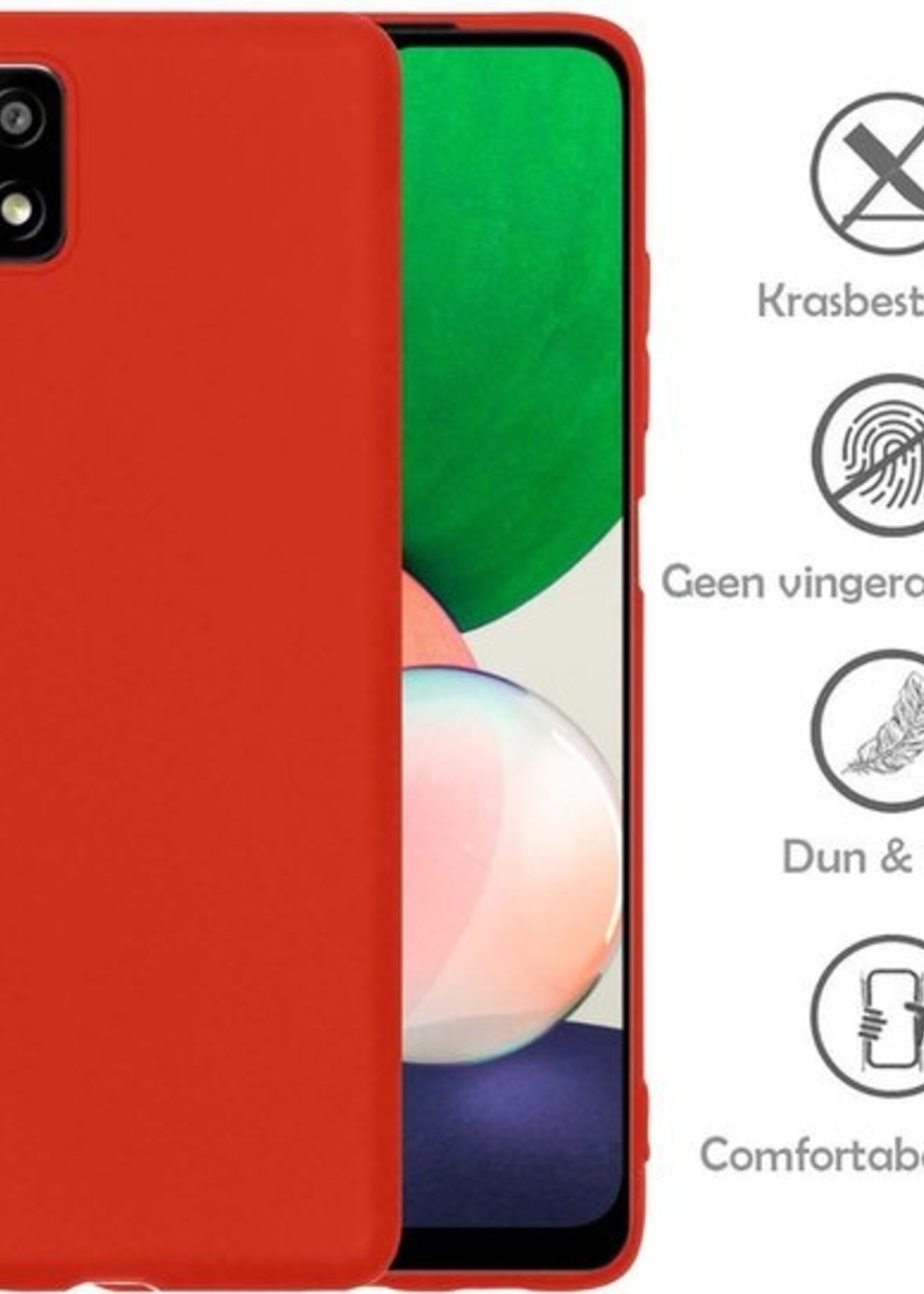 LUQ Hoesje Geschikt voor Samsung A22 5G Hoesje Siliconen Case - Hoes Geschikt voor Samsung Galaxy A22 5G Hoes Siliconen - Rood - 2 Stuks