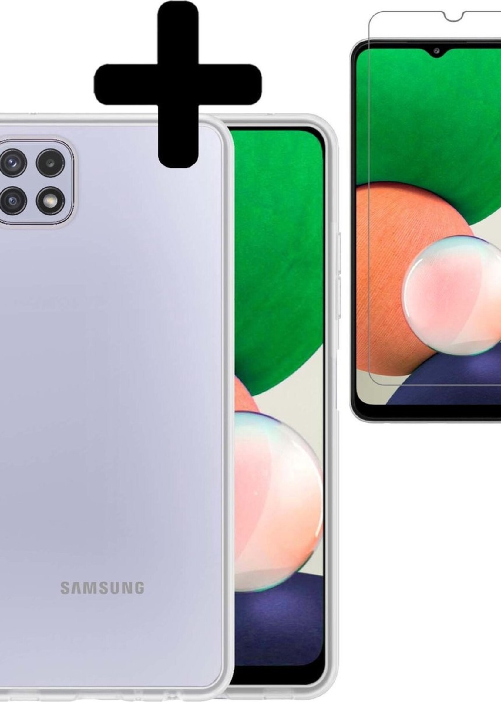 LUQ Hoesje Geschikt voor Samsung A22 5G Hoesje Siliconen Case Met Screenprotector - Hoes Geschikt voor Samsung Galaxy A22 5G Hoes Siliconen - Transparant