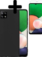 LUQ LUQ Samsung Galaxy A22 5G hoesje siliconen zwart + screenprotector