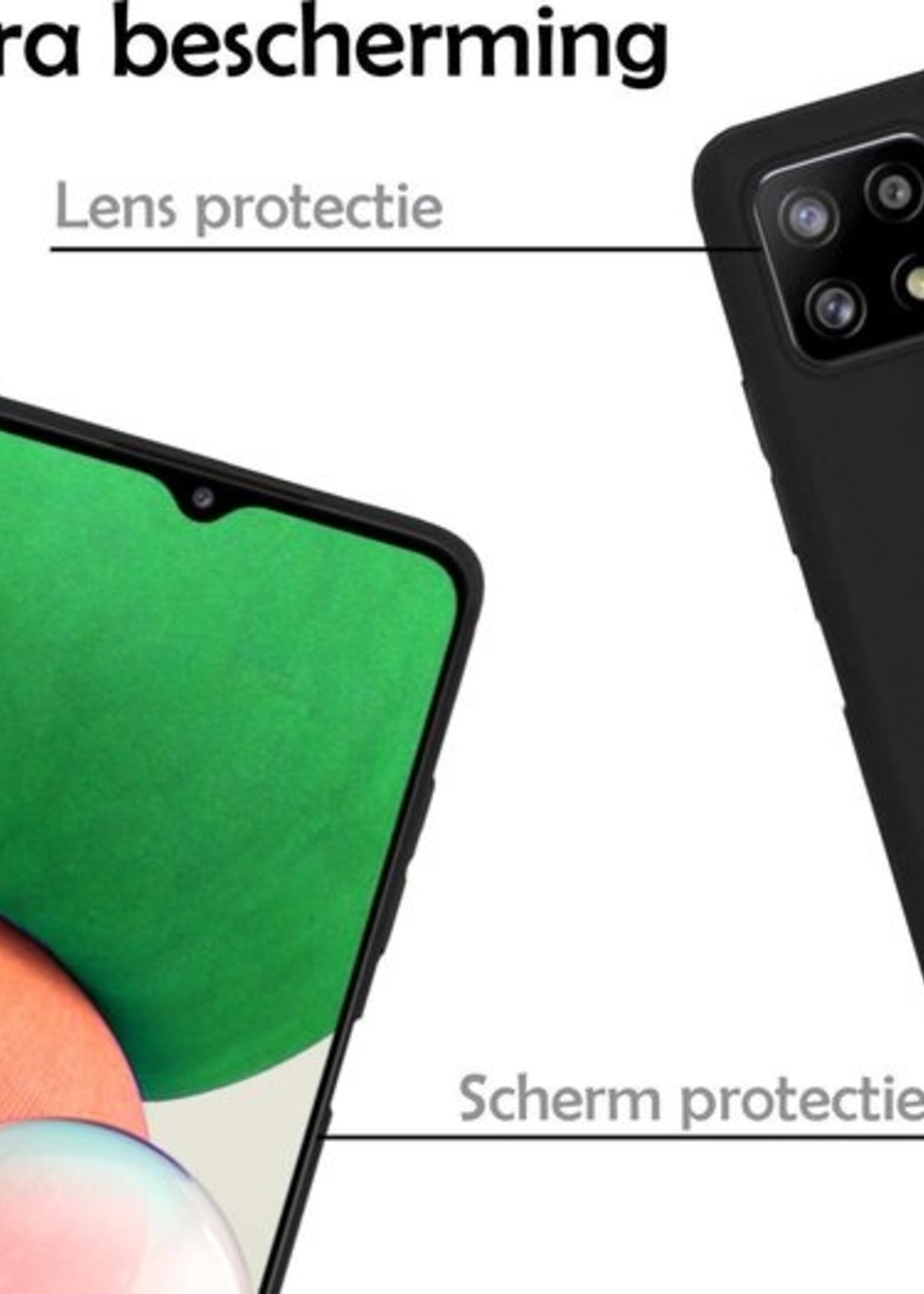LUQ Hoesje Geschikt voor Samsung A22 5G Hoesje Siliconen Case Met Screenprotector - Hoes Geschikt voor Samsung Galaxy A22 5G Hoes Siliconen - Zwart