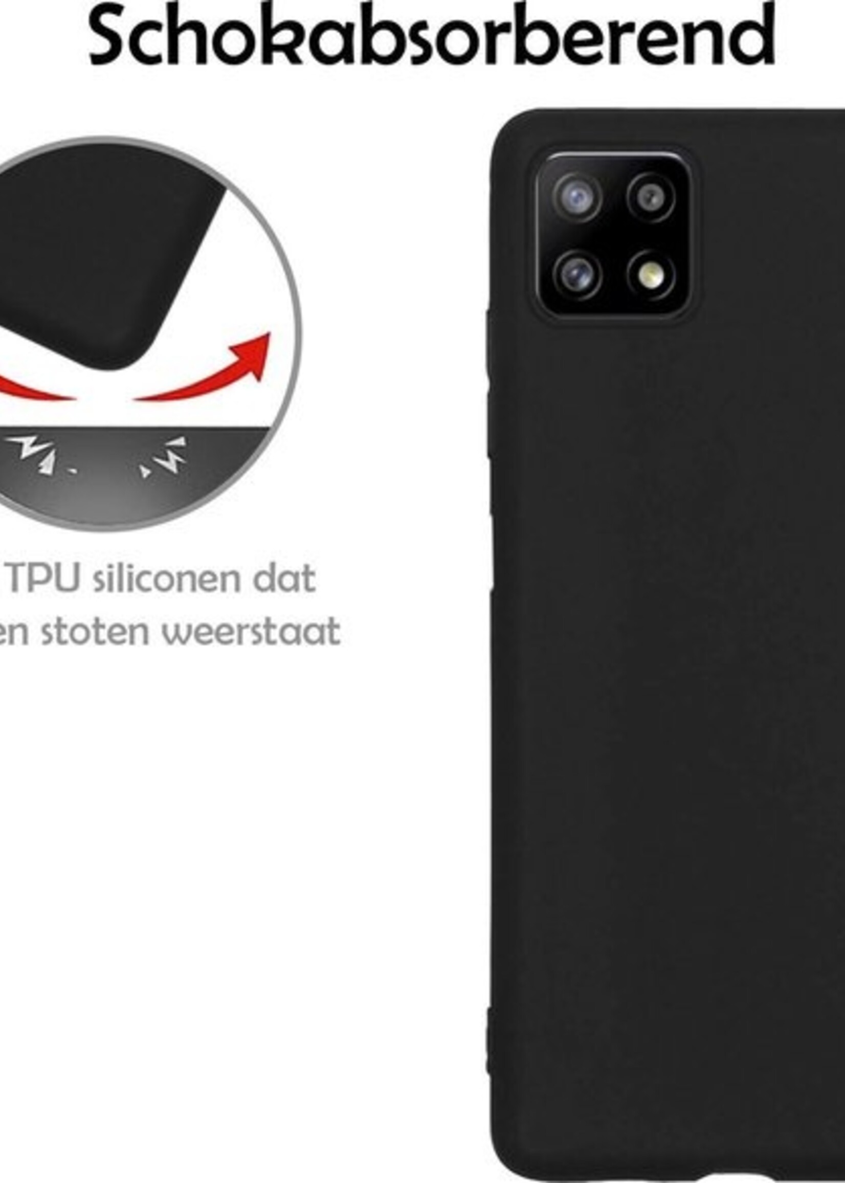 LUQ Hoesje Geschikt voor Samsung A22 5G Hoesje Siliconen Case Met Screenprotector - Hoes Geschikt voor Samsung Galaxy A22 5G Hoes Siliconen - Zwart