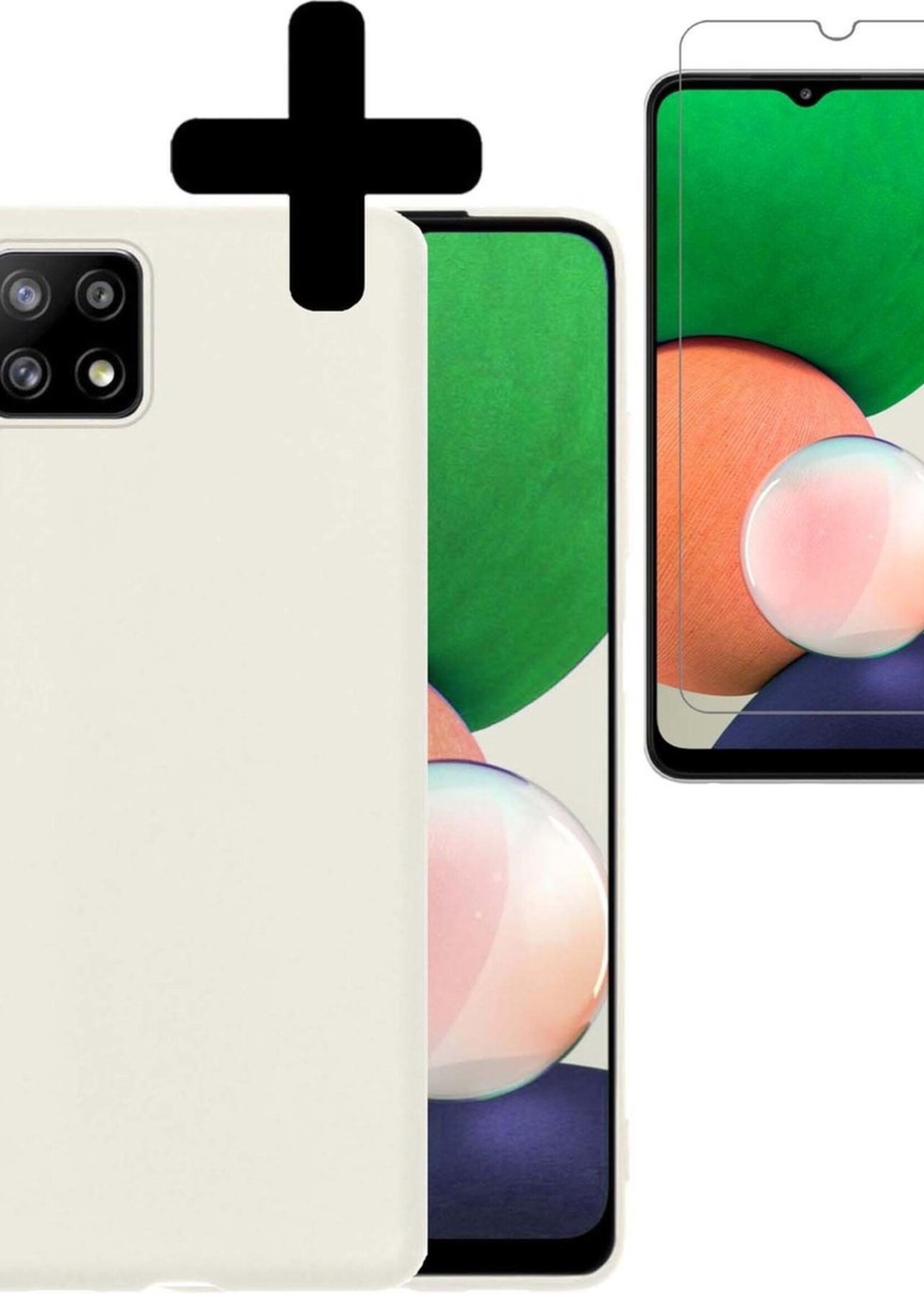 LUQ Hoesje Geschikt voor Samsung A22 5G Hoesje Siliconen Case Met Screenprotector - Hoes Geschikt voor Samsung Galaxy A22 5G Hoes Siliconen - Wit