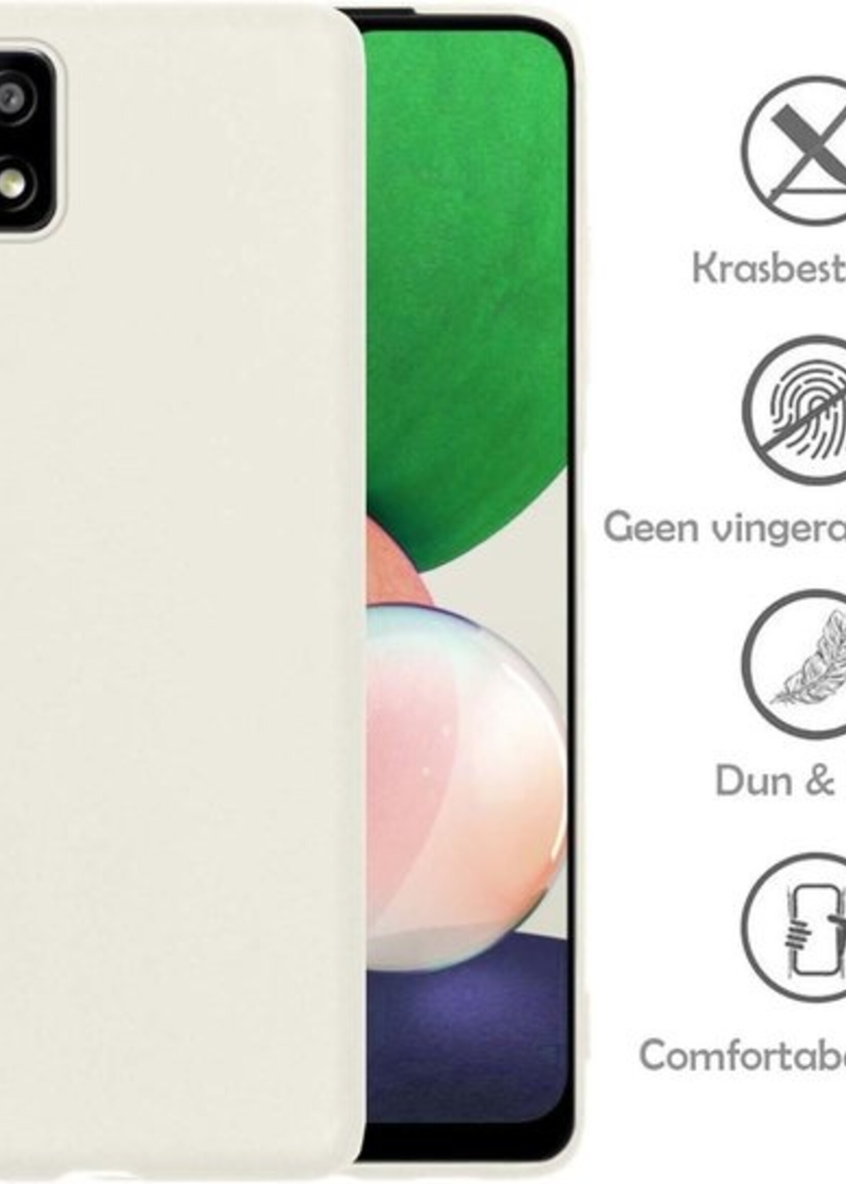 LUQ Hoesje Geschikt voor Samsung A22 5G Hoesje Siliconen Case Met Screenprotector - Hoes Geschikt voor Samsung Galaxy A22 5G Hoes Siliconen - Wit