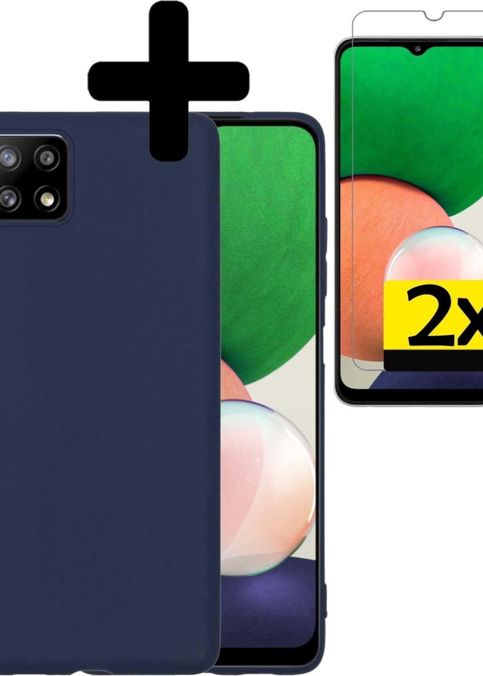 LUQ Hoesje Geschikt voor Samsung A22 5G Hoesje Siliconen Case Met Screenprotector - Hoes Geschikt voor Samsung Galaxy A22 5G Hoes Siliconen - Donkerblauw