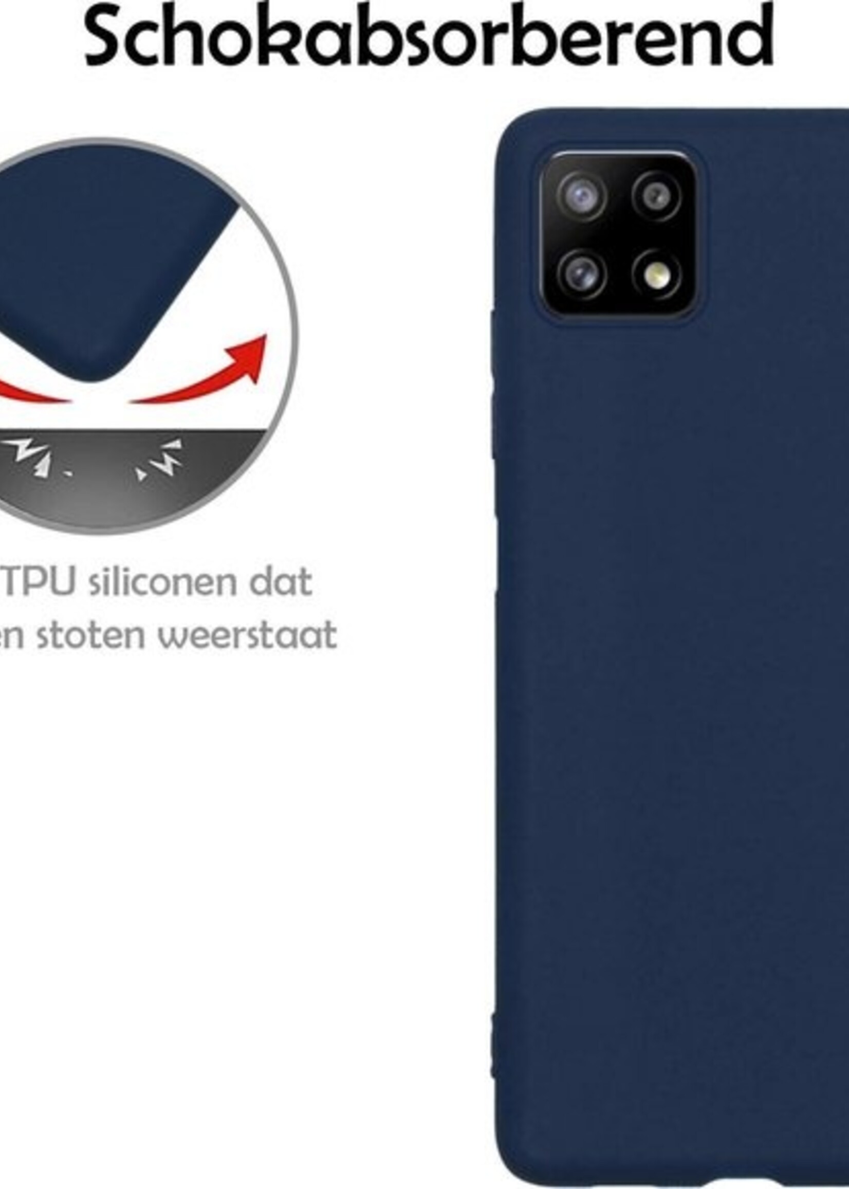 LUQ Hoesje Geschikt voor Samsung A22 5G Hoesje Siliconen Case Met Screenprotector - Hoes Geschikt voor Samsung Galaxy A22 5G Hoes Siliconen - Donkerblauw