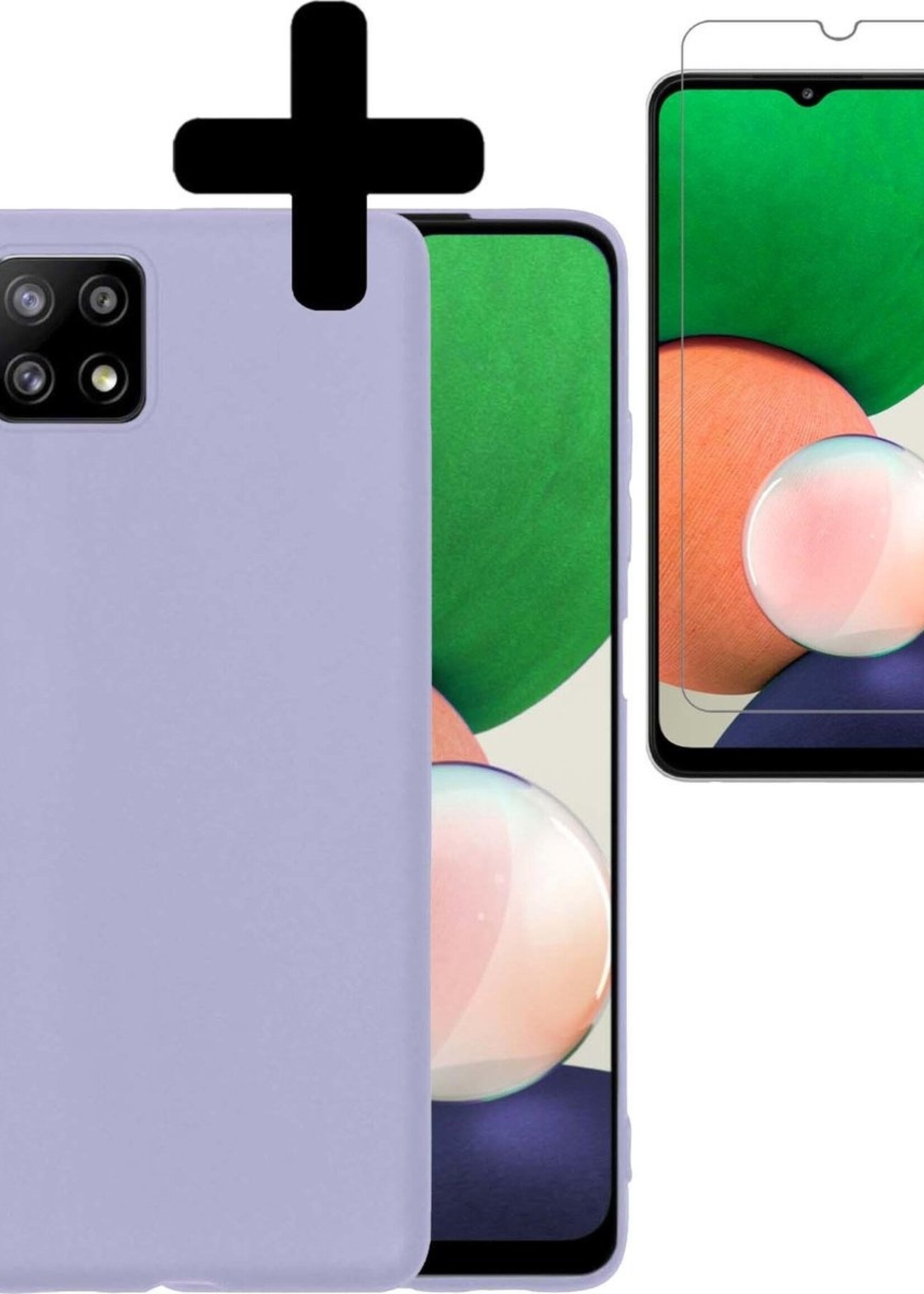 LUQ Hoesje Geschikt voor Samsung A22 5G Hoesje Siliconen Case Met Screenprotector - Hoes Geschikt voor Samsung Galaxy A22 5G Hoes Siliconen - Lila