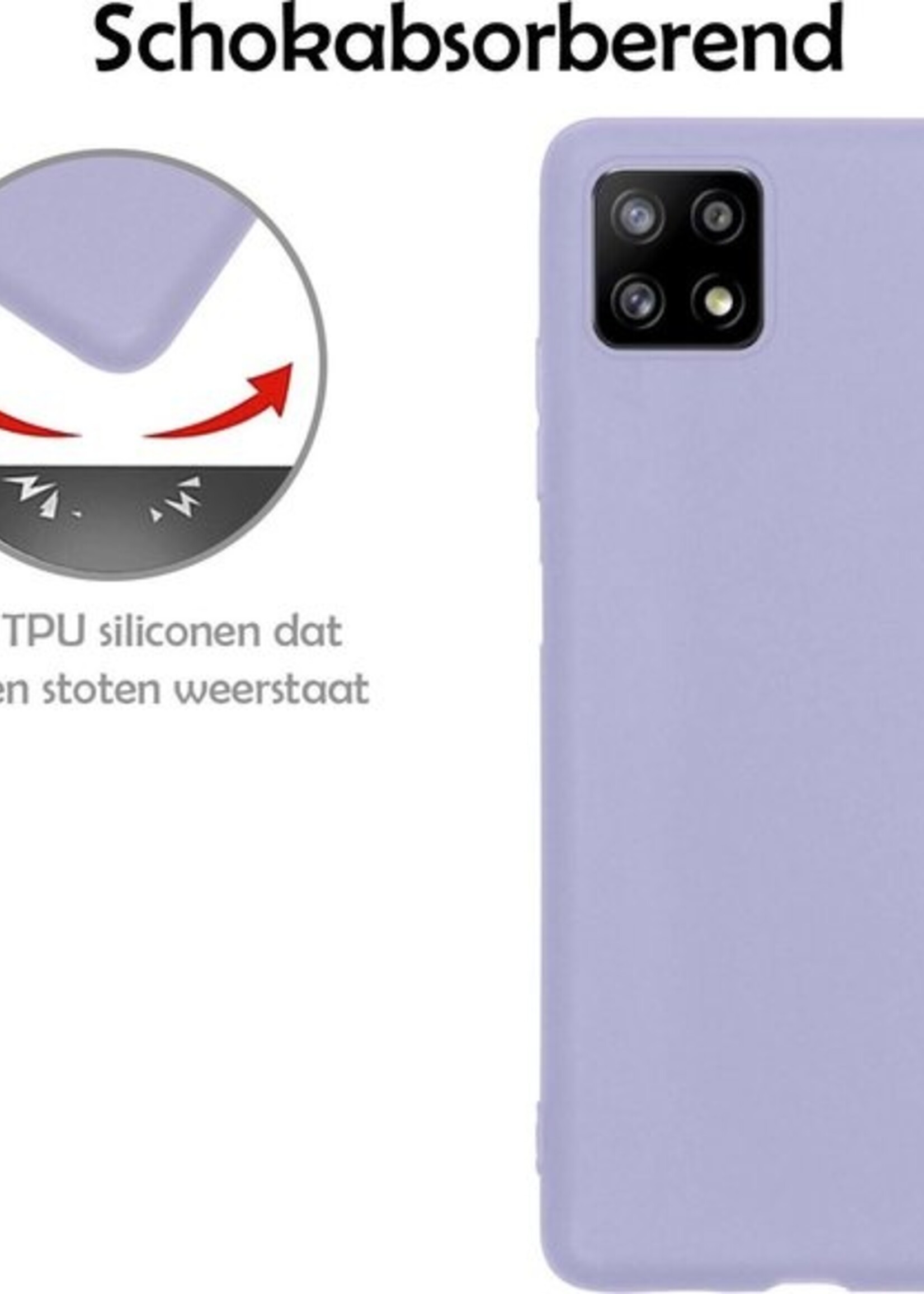 LUQ Hoesje Geschikt voor Samsung A22 5G Hoesje Siliconen Case Met Screenprotector - Hoes Geschikt voor Samsung Galaxy A22 5G Hoes Siliconen - Lila