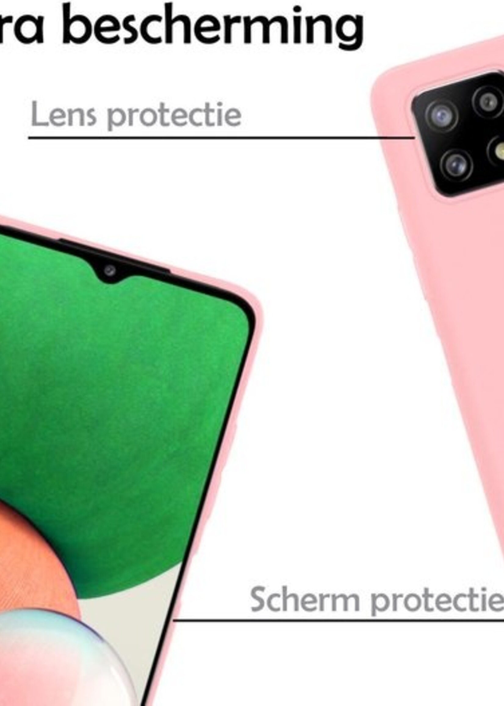 LUQ Hoesje Geschikt voor Samsung A22 5G Hoesje Siliconen Case Met Screenprotector - Hoes Geschikt voor Samsung Galaxy A22 5G Hoes Siliconen - Lichtroze