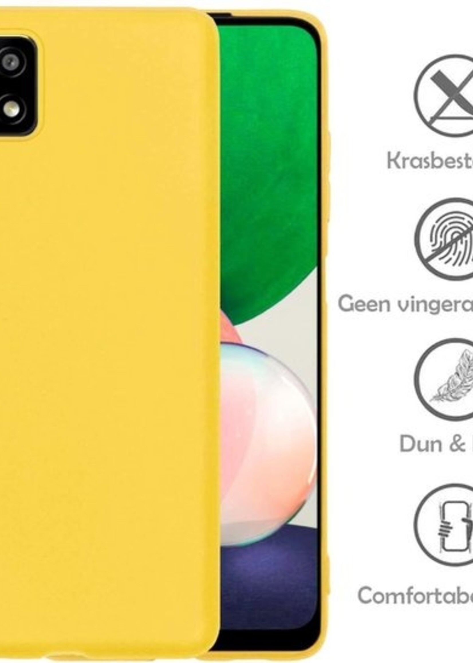 LUQ Hoesje Geschikt voor Samsung A22 5G Hoesje Siliconen Case Met Screenprotector - Hoes Geschikt voor Samsung Galaxy A22 5G Hoes Siliconen - Geel