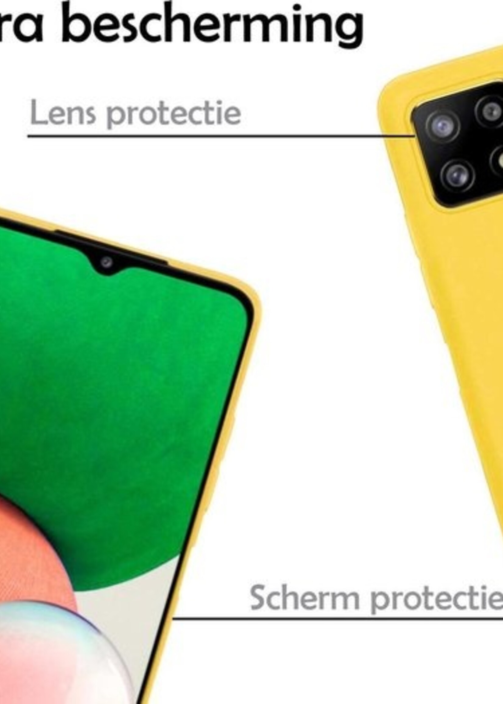 LUQ Hoesje Geschikt voor Samsung A22 5G Hoesje Siliconen Case Met Screenprotector - Hoes Geschikt voor Samsung Galaxy A22 5G Hoes Siliconen - Geel