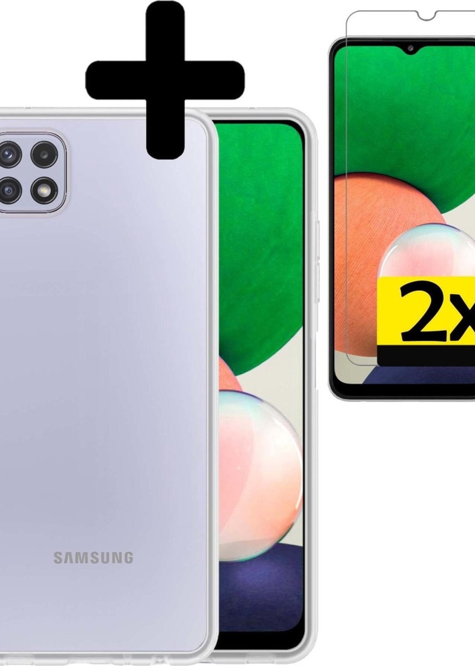 LUQ Hoesje Geschikt voor Samsung A22 5G Hoesje Siliconen Case Met 2x Screenprotector - Hoes Geschikt voor Samsung Galaxy A22 5G Hoes Siliconen - Transparant