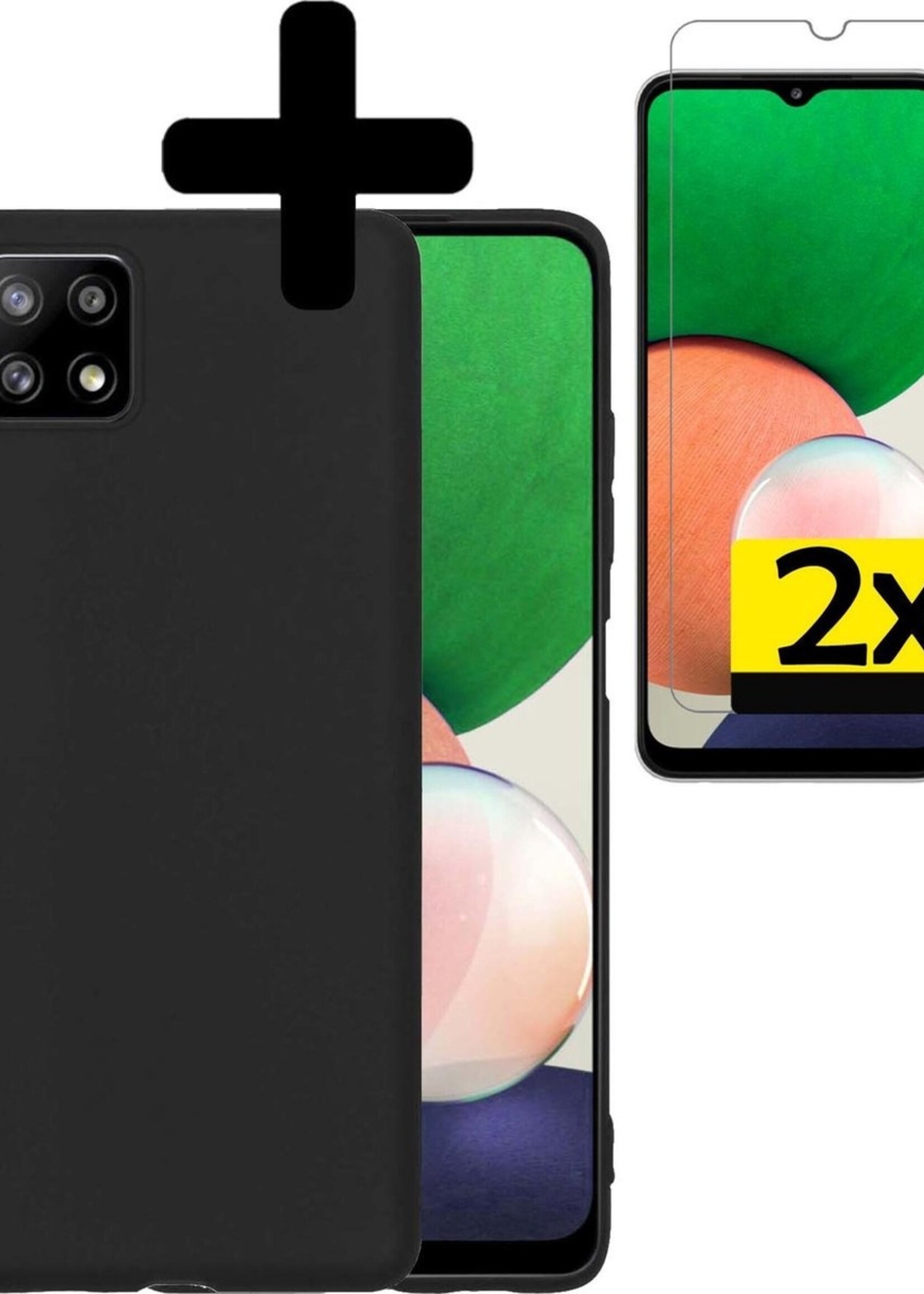 LUQ Hoesje Geschikt voor Samsung A22 5G Hoesje Siliconen Case Met 2x Screenprotector - Hoes Geschikt voor Samsung Galaxy A22 5G Hoes Siliconen - Zwart