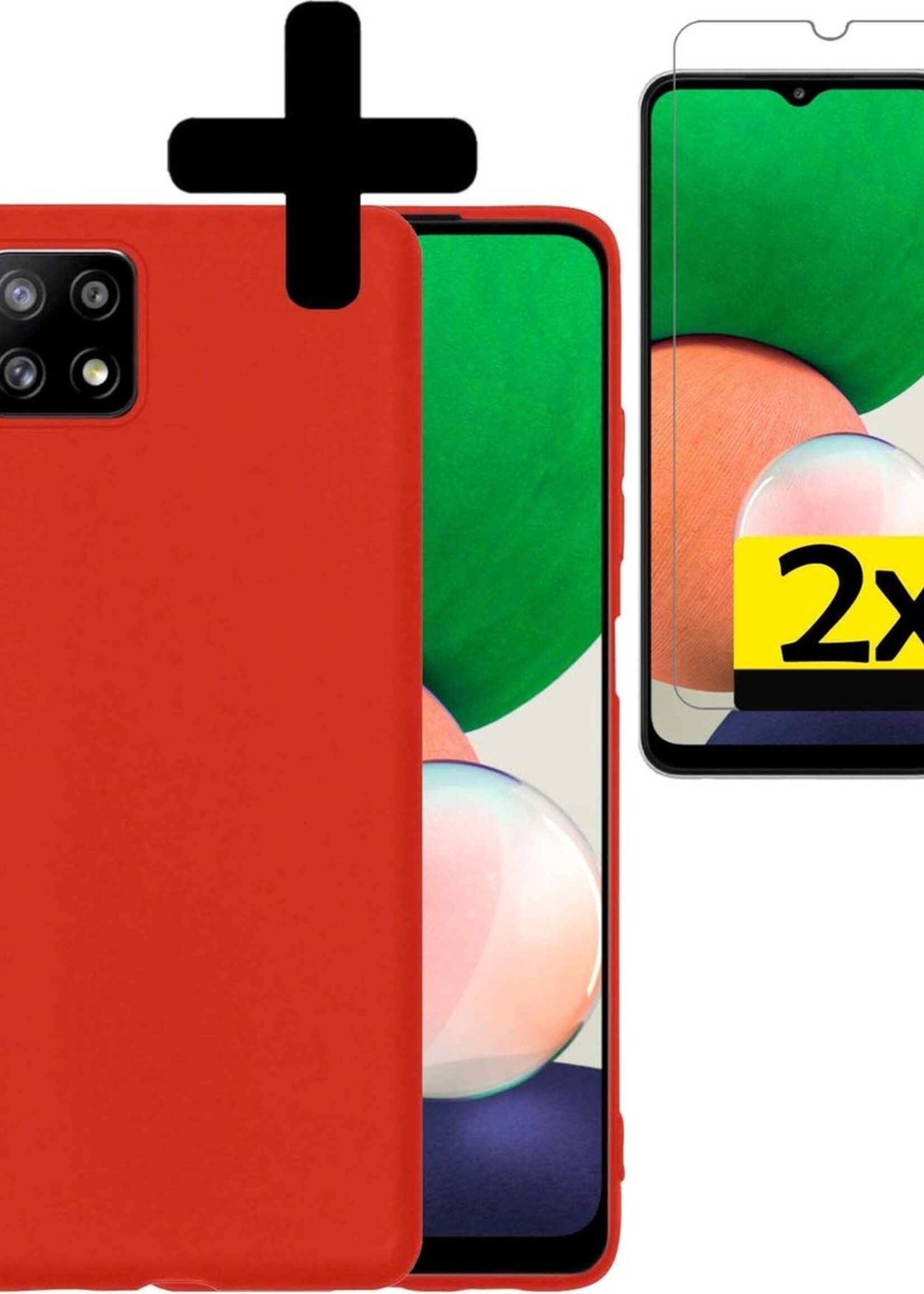 LUQ Hoesje Geschikt voor Samsung A22 5G Hoesje Siliconen Case Met 2x Screenprotector - Hoes Geschikt voor Samsung Galaxy A22 5G Hoes Siliconen - Rood